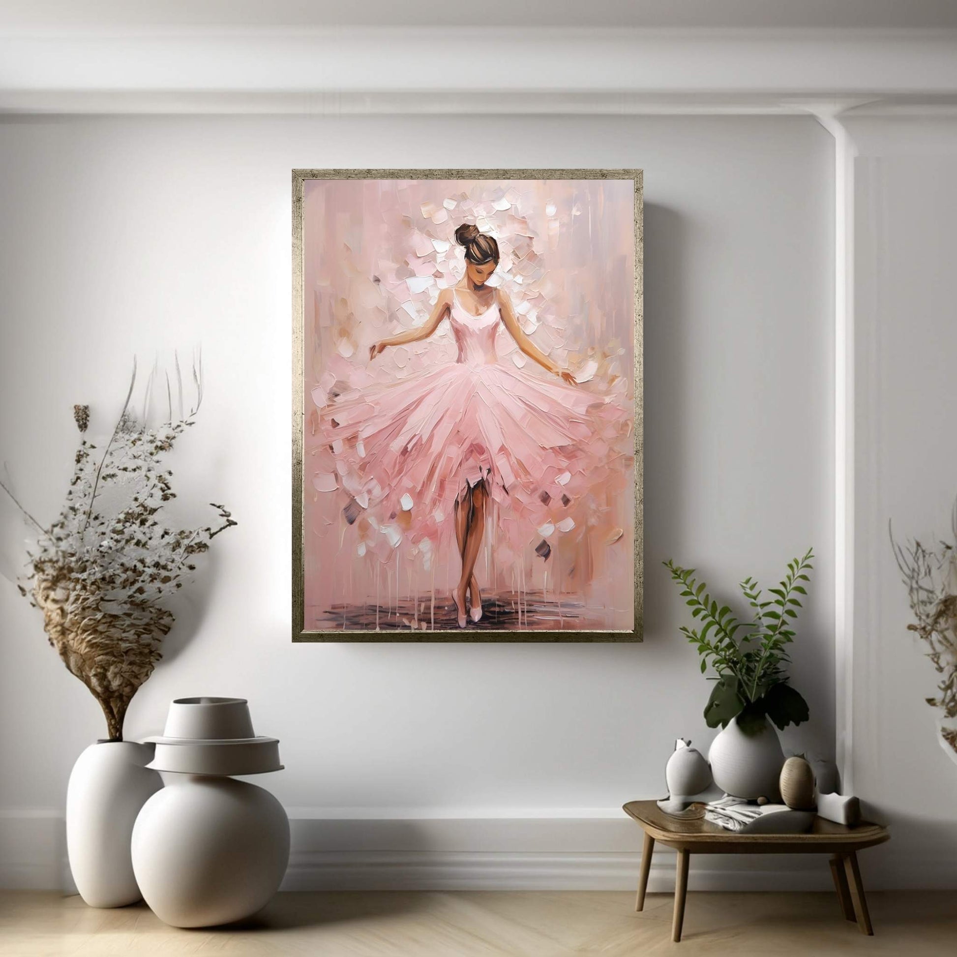 Ballerina Dancer Woman in Pink Dress Canvas Art Wall Decor - Y Canvas