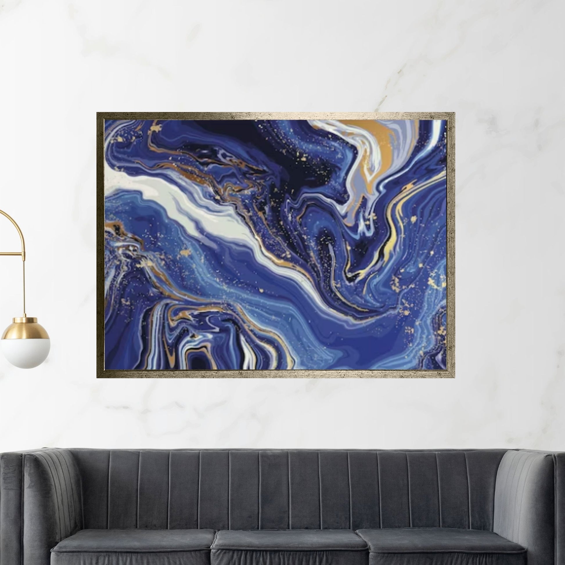 Abstract Navy Blue, White and Gold Marble Canvas Print, Stone Art Print - Y Canvas