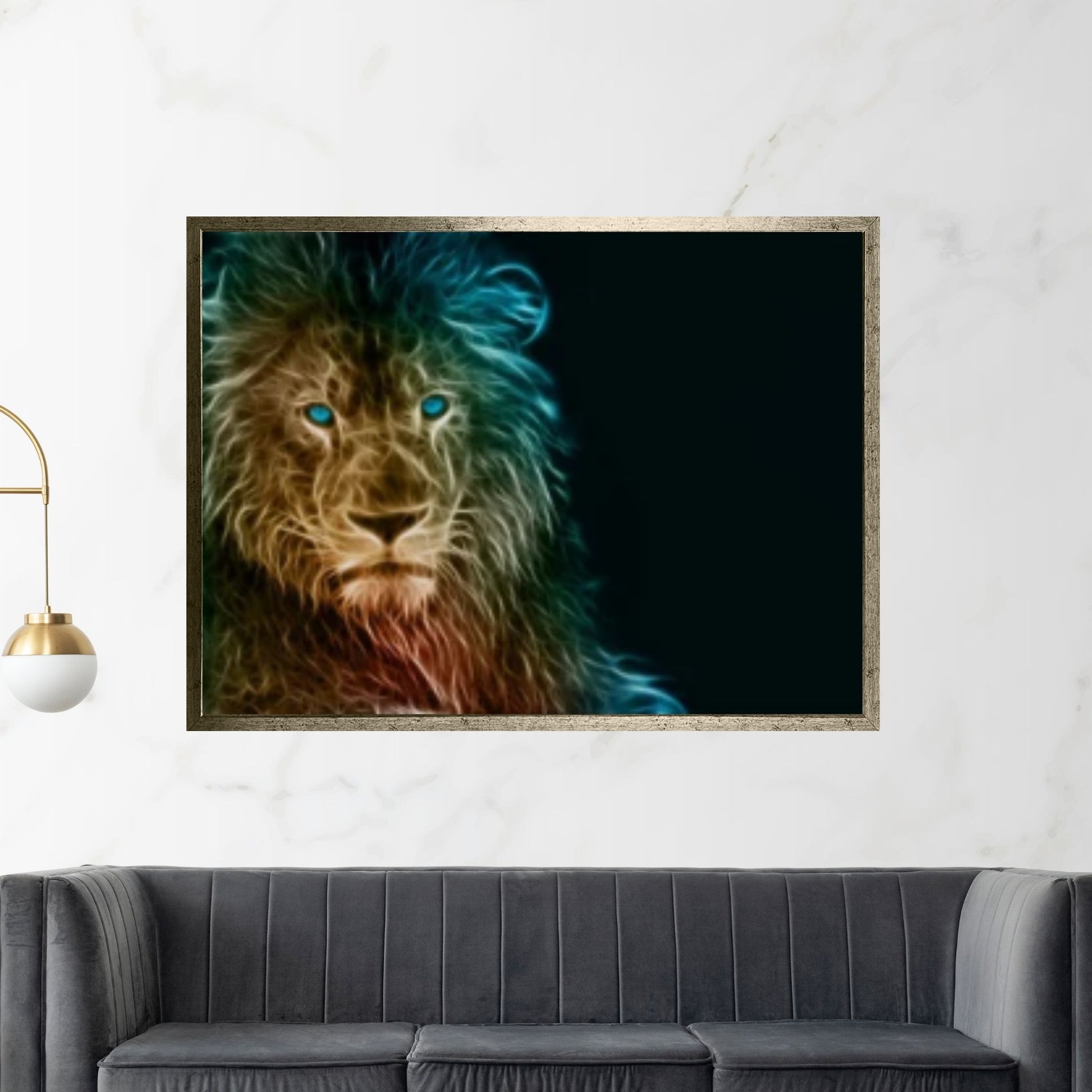 African Lion Canvas Wall Art, Black and white blue eyes lion Canvas Print - Y Canvas