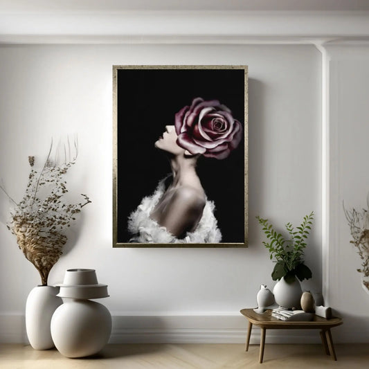 Floral Female Head Canvas Art, White Rose Wall Art, Heavenly Perfection Canvas, Roses and Woman, Woman Floral Art, Floral Head Woman Art - Y Canvas