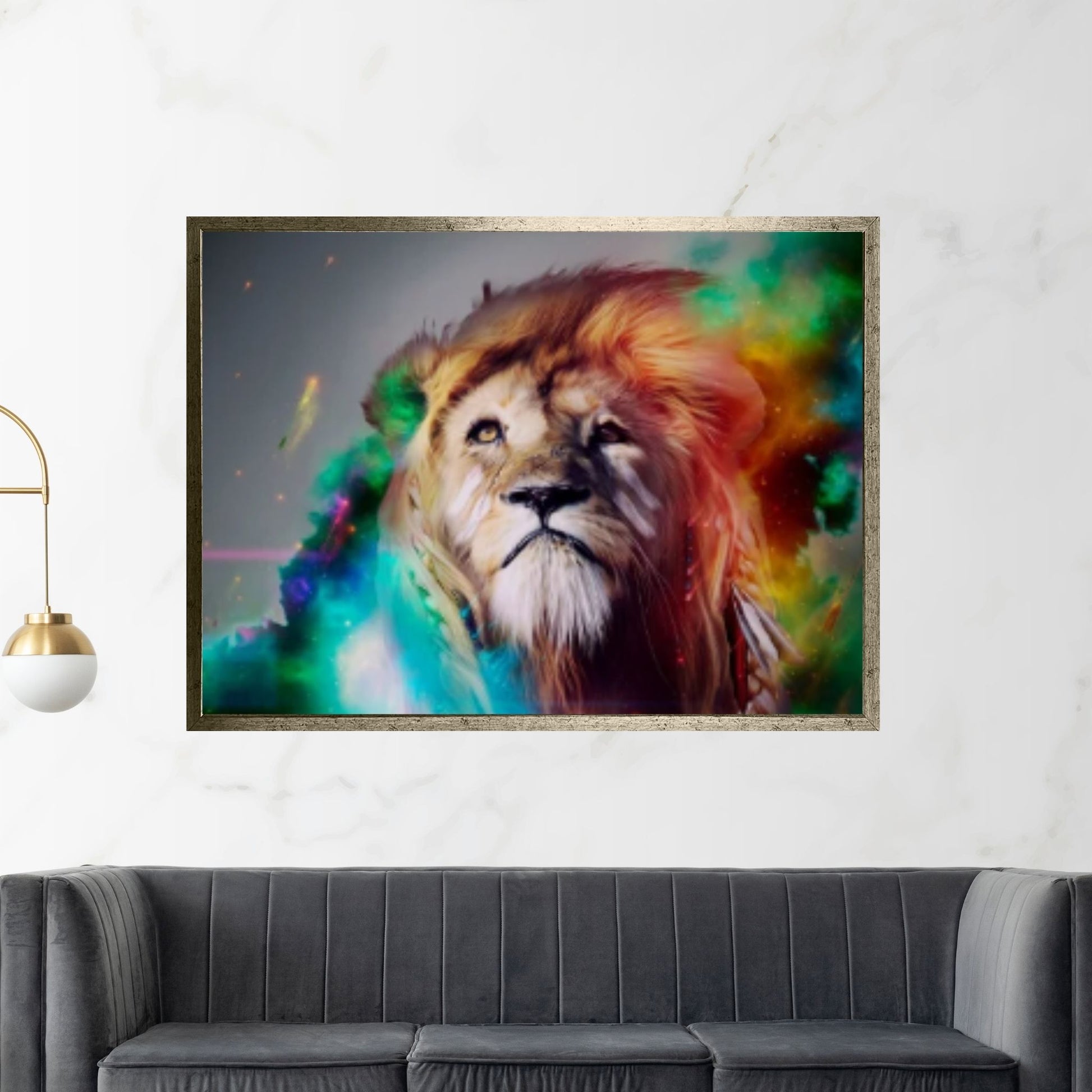 African Lion Canvas Wall Art, Colorful lion Canvas Print - Y Canvas