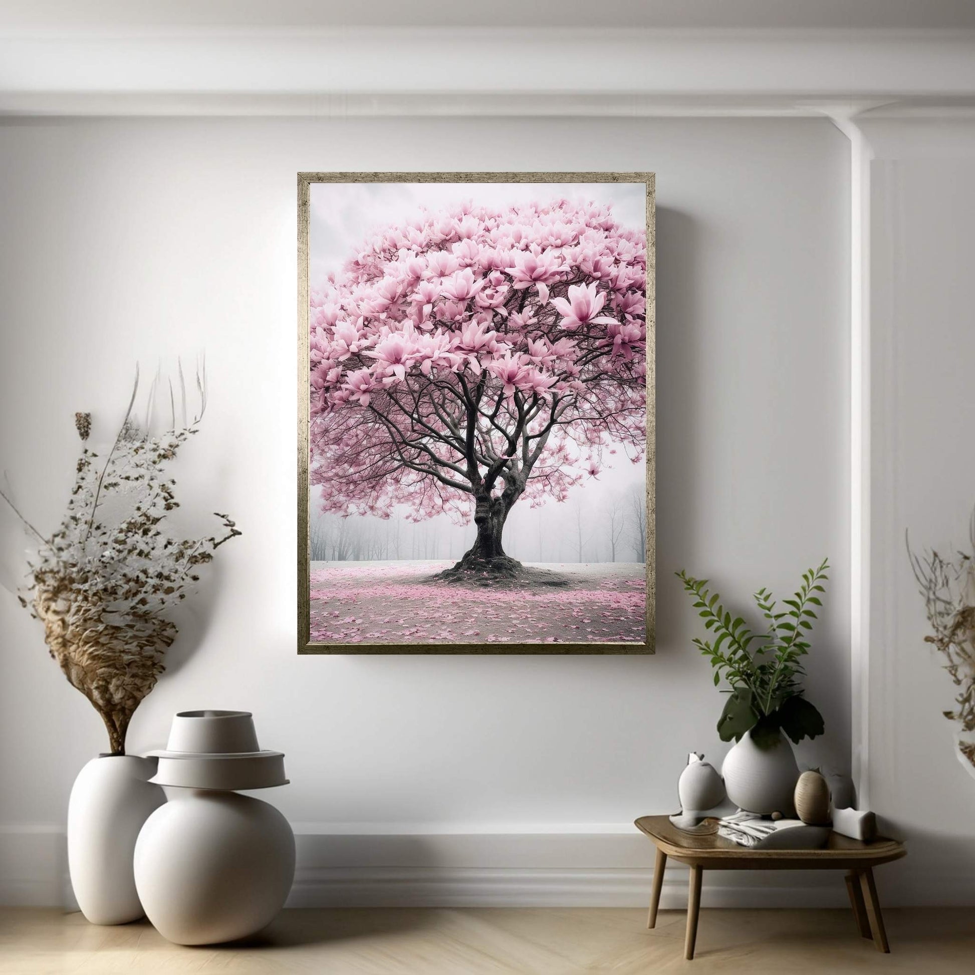 Pink Japanese Tree, Landscape Canvas Wall Art - Y Canvas