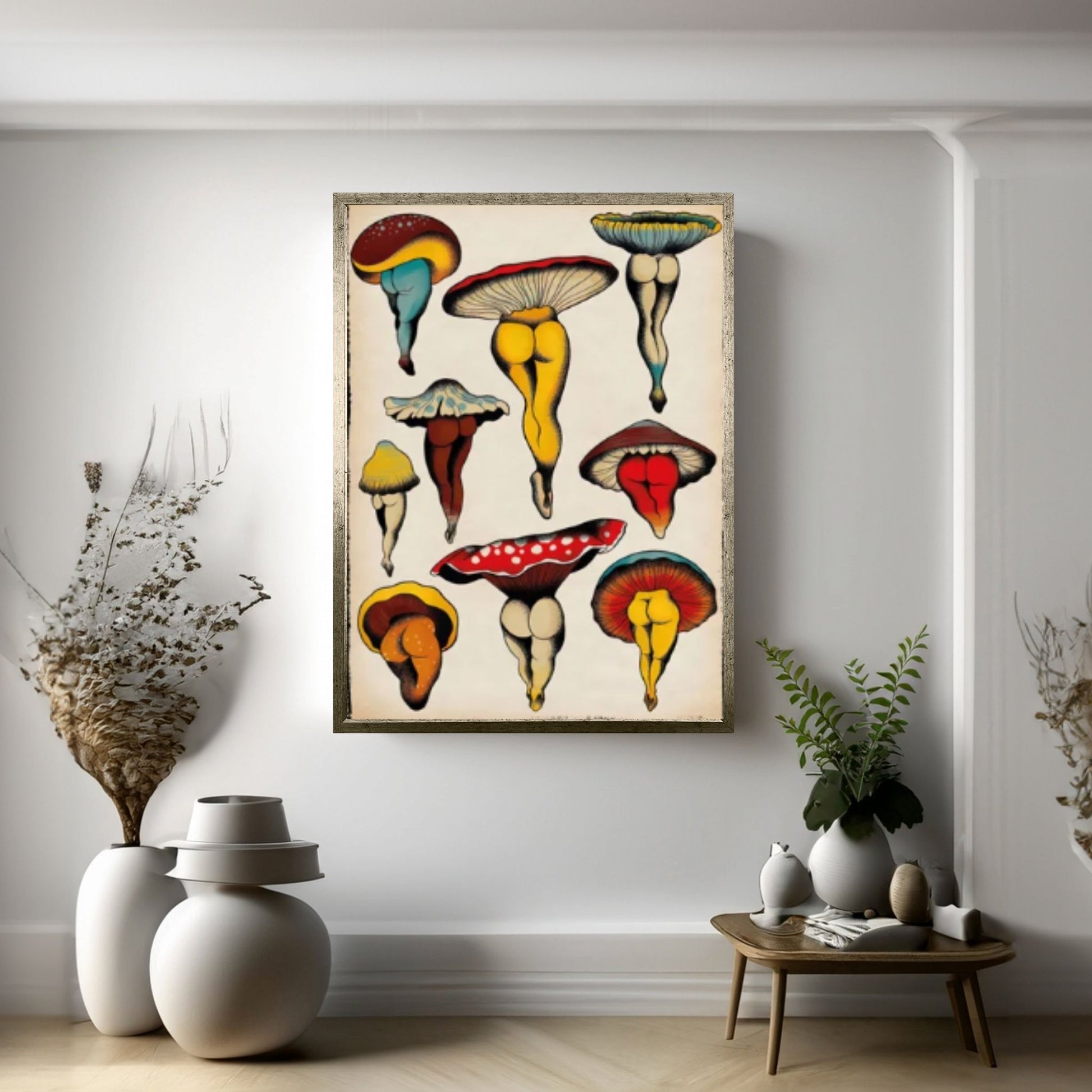 Mushroom Aesthetic Room Decor, Home Abstract Canvas Retro Picture - Y Canvas