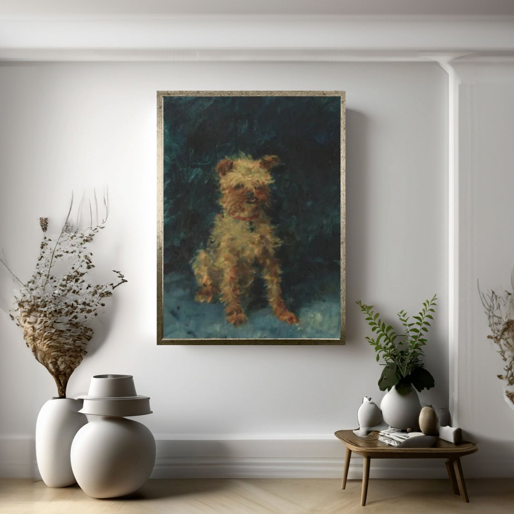 Small Yorkshire Terrier Dog Oil Canvas Wall Art Painting / Cute Yorkie Canvas Wall Art / Vintage French 19th Century Art - Y Canvas