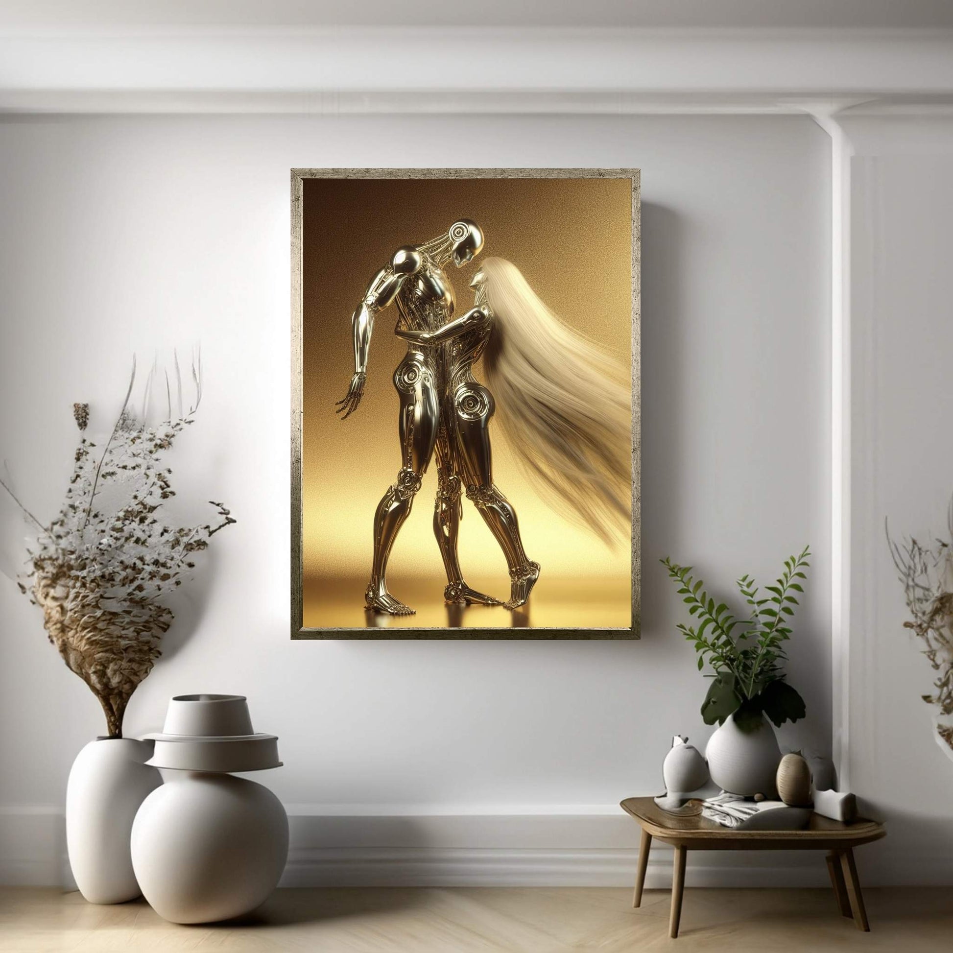 Gold Love Couple Robotics Canvas Wall Art - Y Canvas