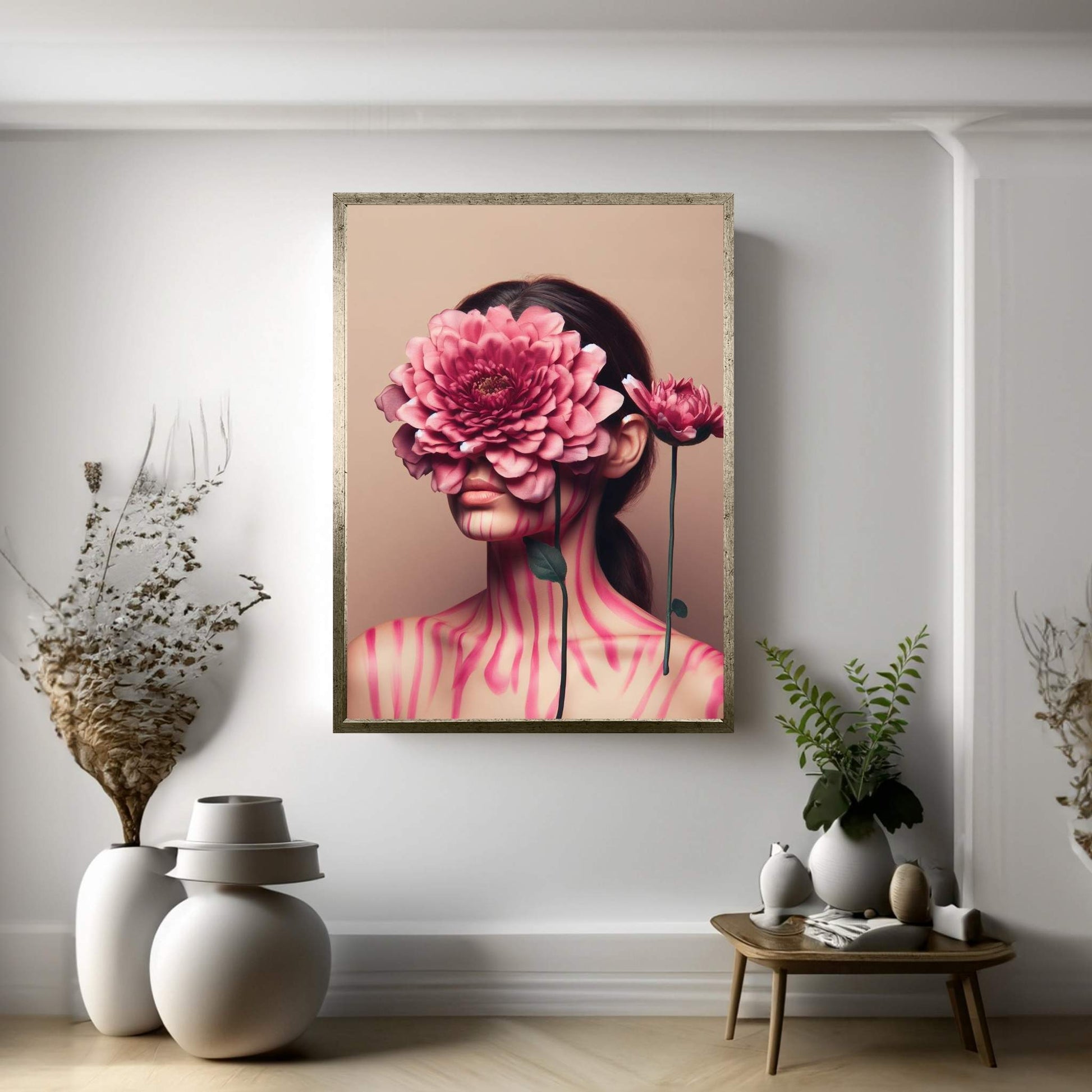 Woman Portrait Flower Head Canvas Wall Art - Y Canvas