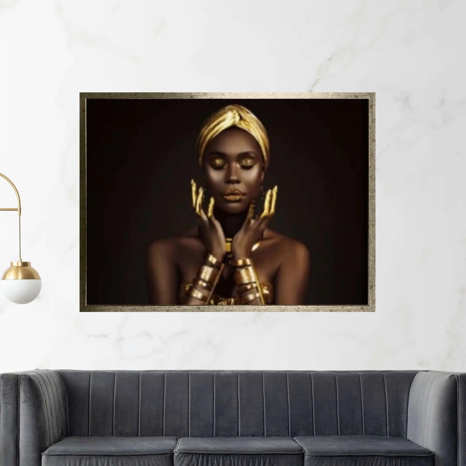 Gold African Woman, Praying Woman, African Wall Art, Gold Print, Gold Lip Woman Canvas - Y Canvas