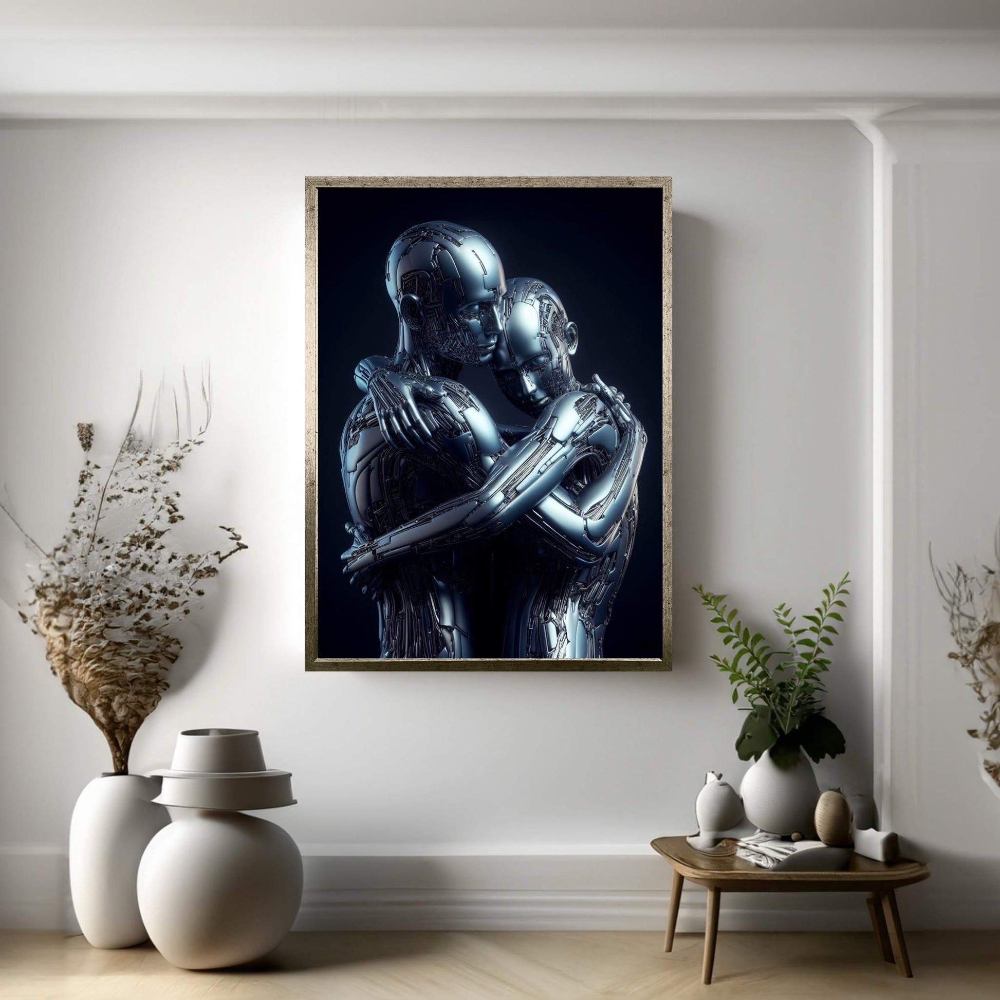 Metalic Robotics Love Couple Canvas Wall Art - Y Canvas