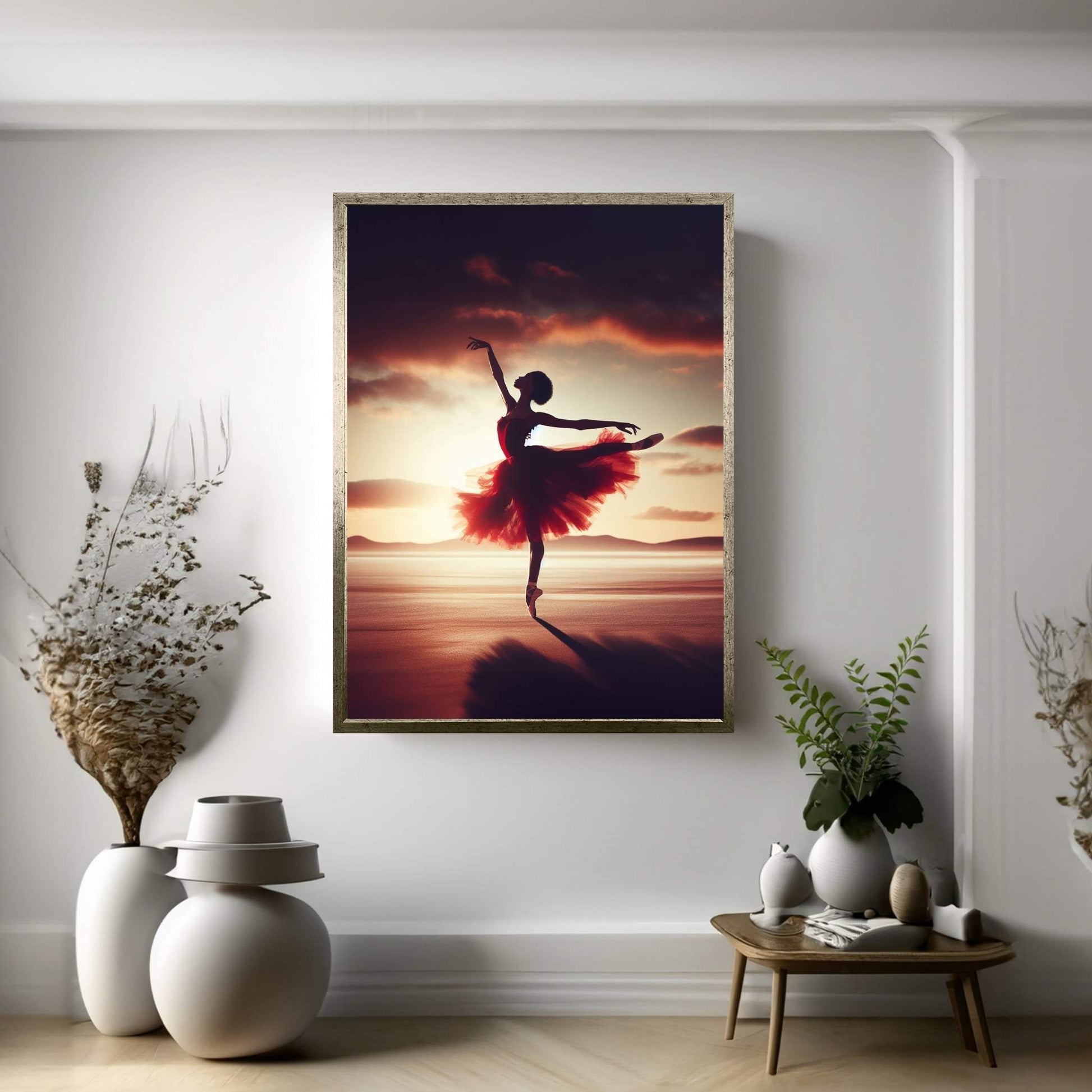 African Black Woman Ballerina in Red Dress Canvas Wall Art Home Decor - Y Canvas