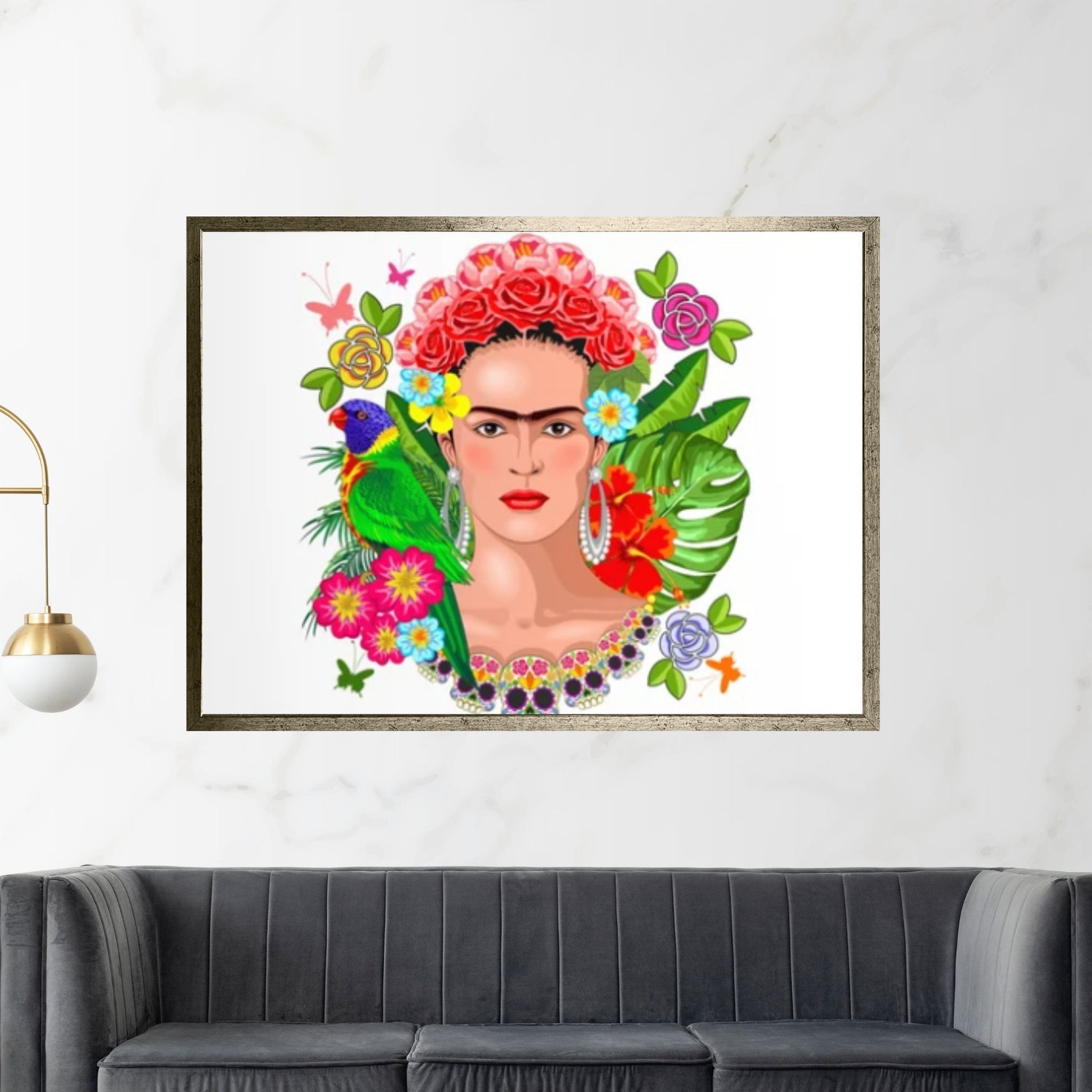 Frida Kahlo Art Canvas Wall Art, Holding a Cup of Tea & Cigarette Decoration - Y Canvas