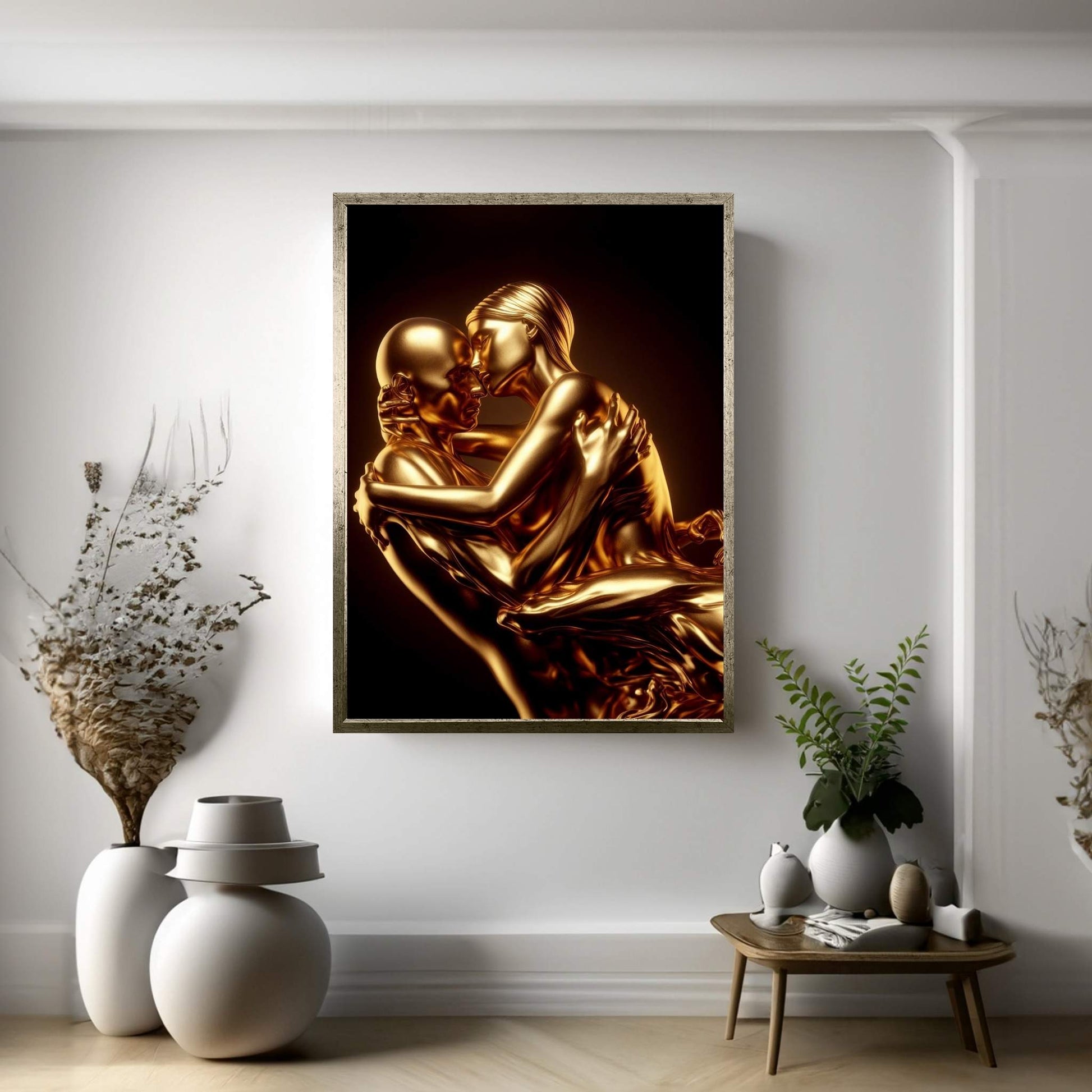 Metalic Gold Love Couple Canvas Wall Art - Y Canvas