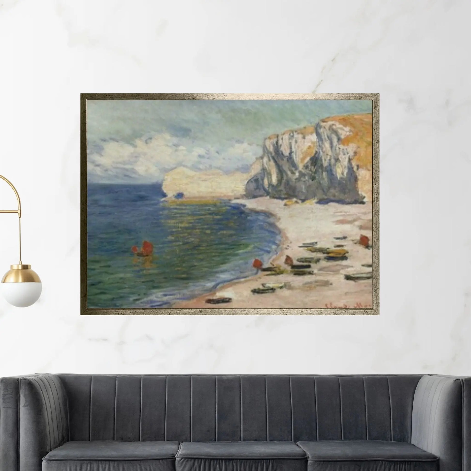 Claude Monet Exhibition Canvas Wall Art Poster, The Beach and the Falaise d'Amont Claude Monet - Y Canvas