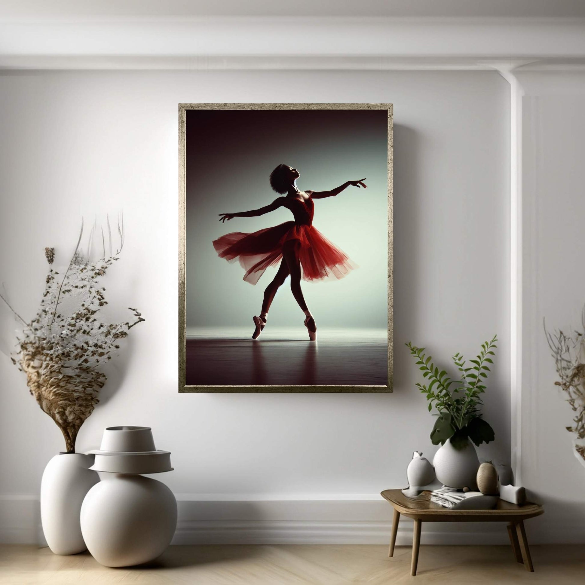 African Black Woman Ballerina in Red Dress Canvas Wall Art Home Decor - Y Canvas