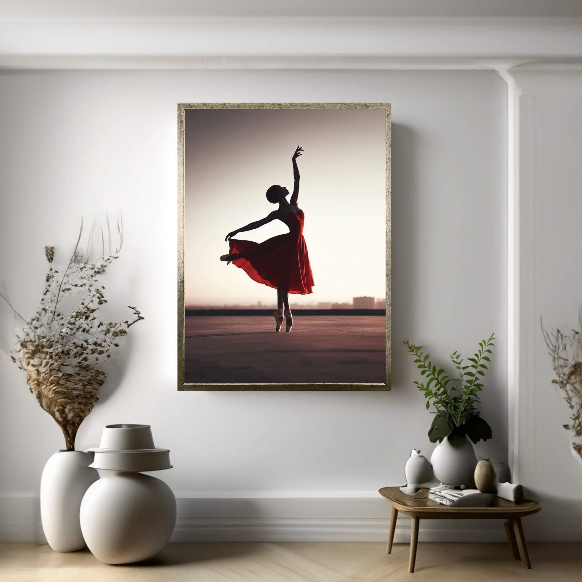 African Black Woman Ballerina in Red Dress Canvas Wall Art Home Decor - Y Canvas