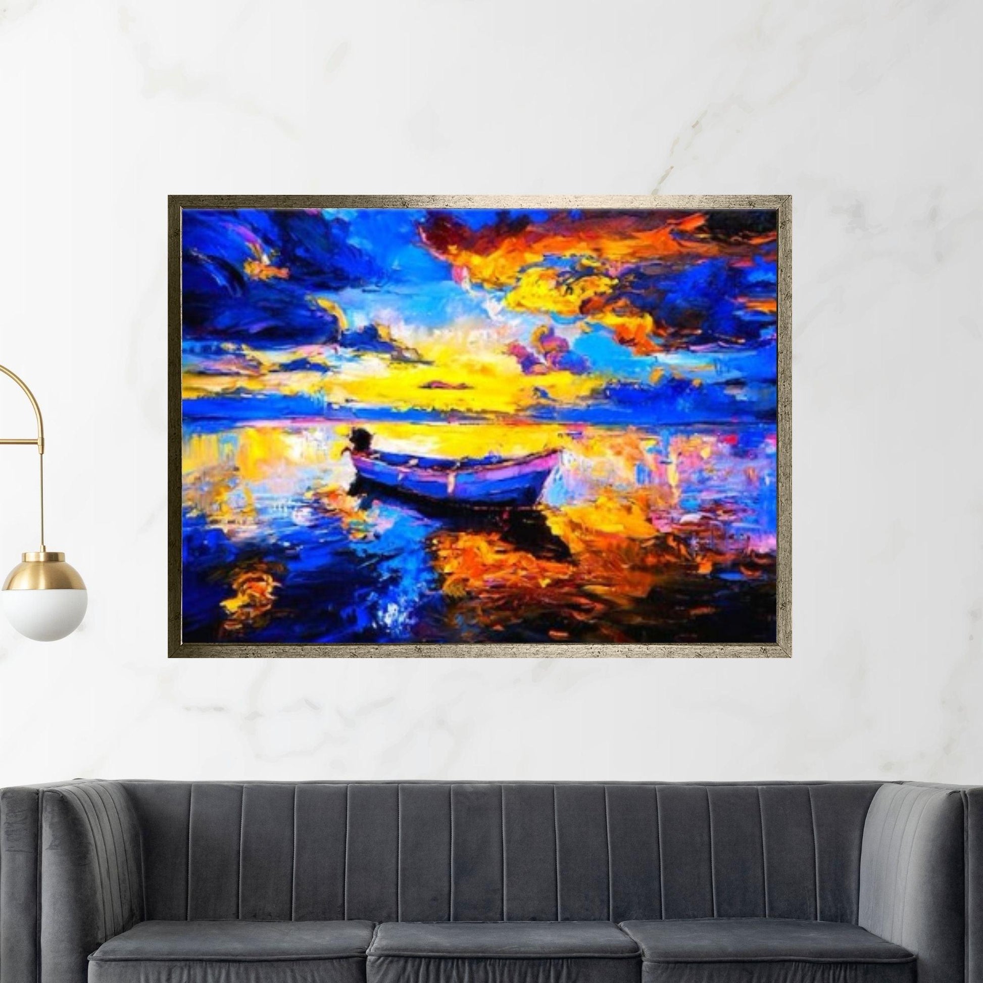 Boat on the Sea Oil Painting Canvas Wall Art Poster, ocean wall art, seascape painting - Y Canvas