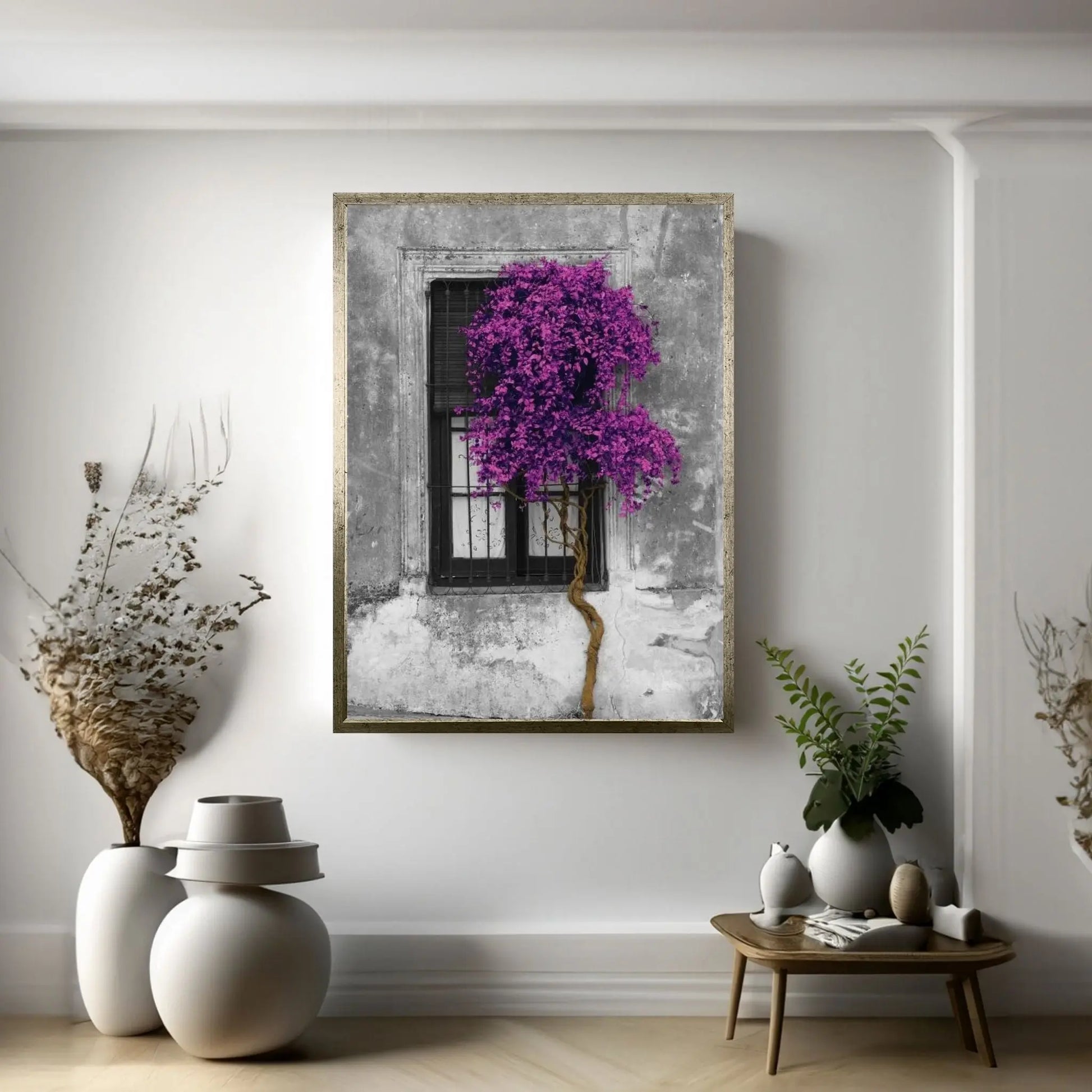 Tree in Front of Window Purple Pop Color Pop Canvas Wall Art - Y Canvas