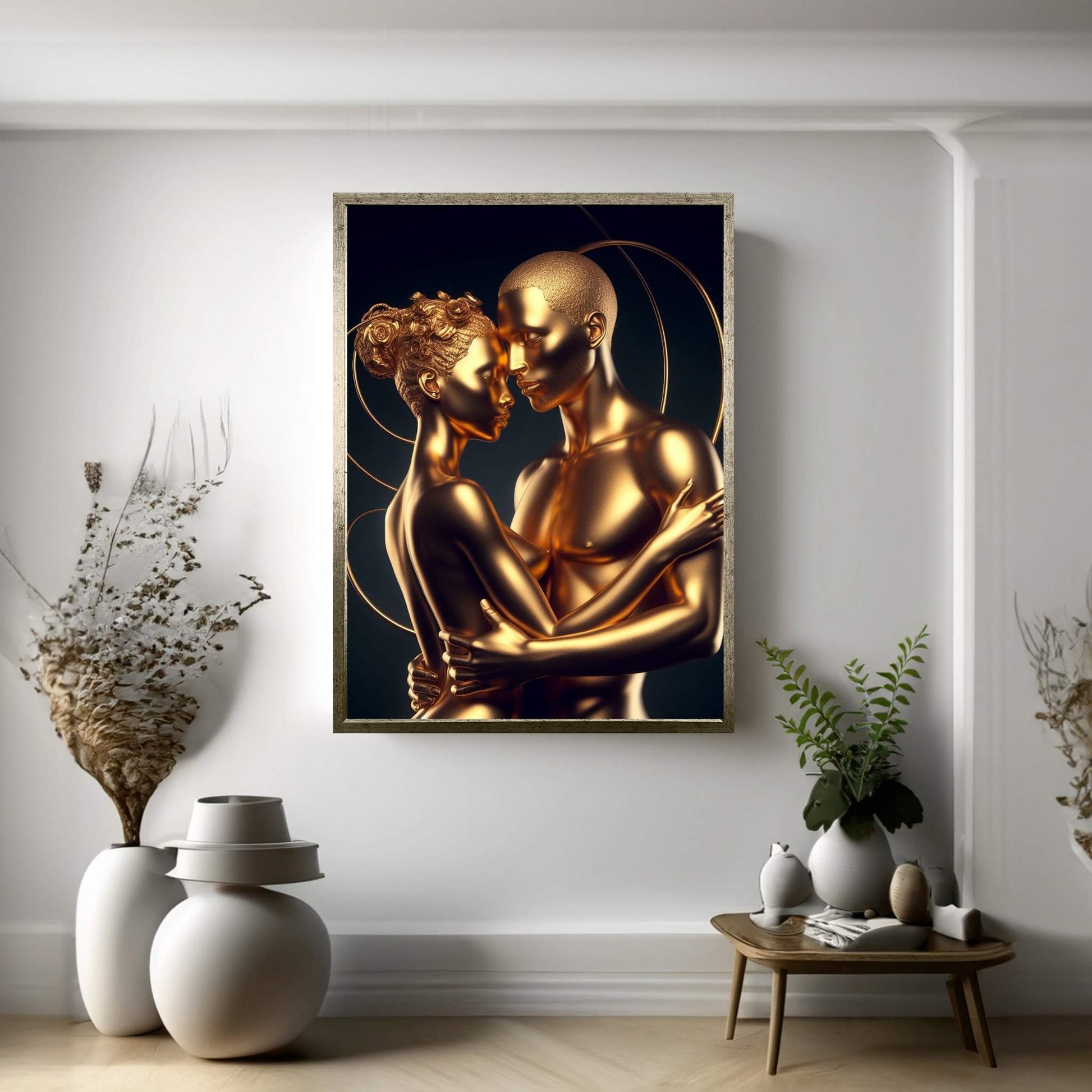 Metalic Gold Love Couple Canvas Wall Art - Y Canvas