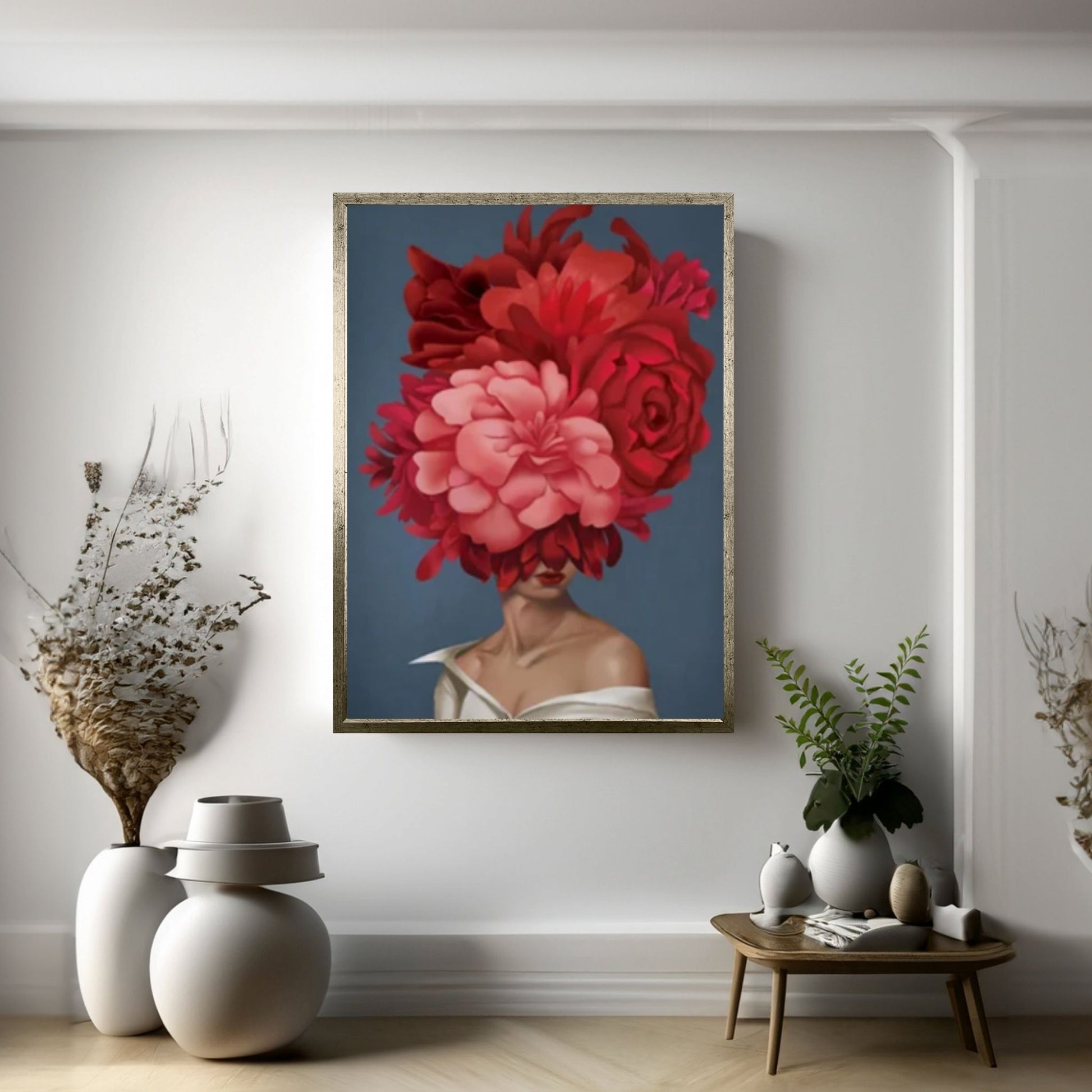 Woman with Red Roses Canvas Art - Y Canvas