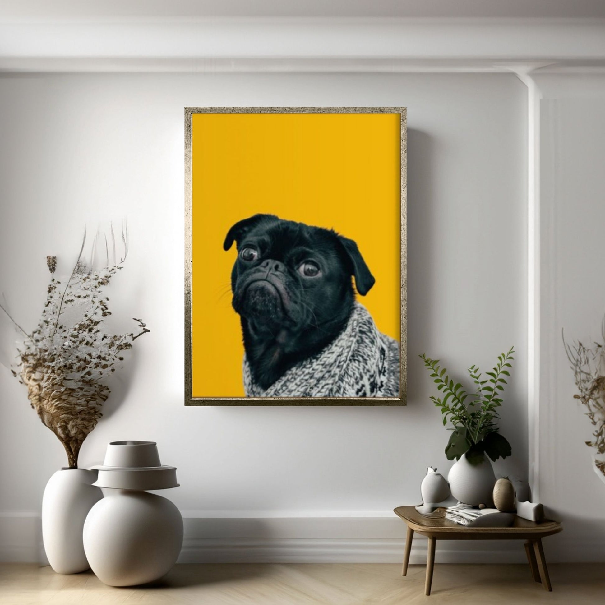 Pop Art Pug Dog Canvas Print Wall Art, Fanny Retro Art - Y Canvas