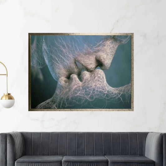 Touching Lips Wall Decor,Canvas Wall Art, Wall Hanging, Lovers Kiss Romantic - Y Canvas