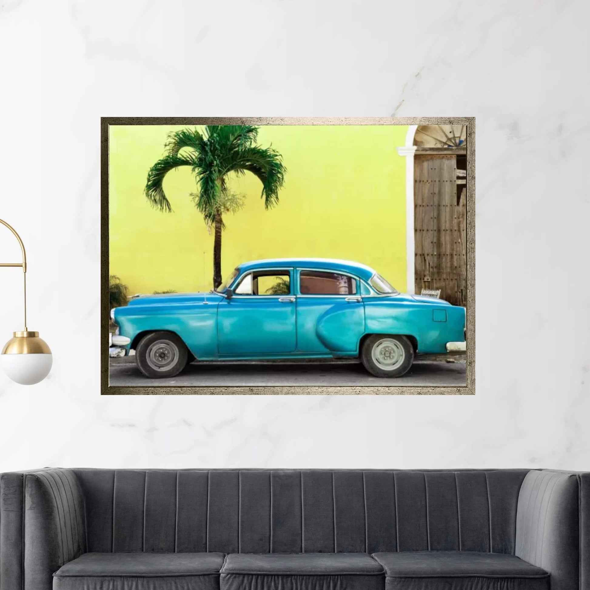 Beautiful Retro Blue Car Canvas Wall Art - Y Canvas