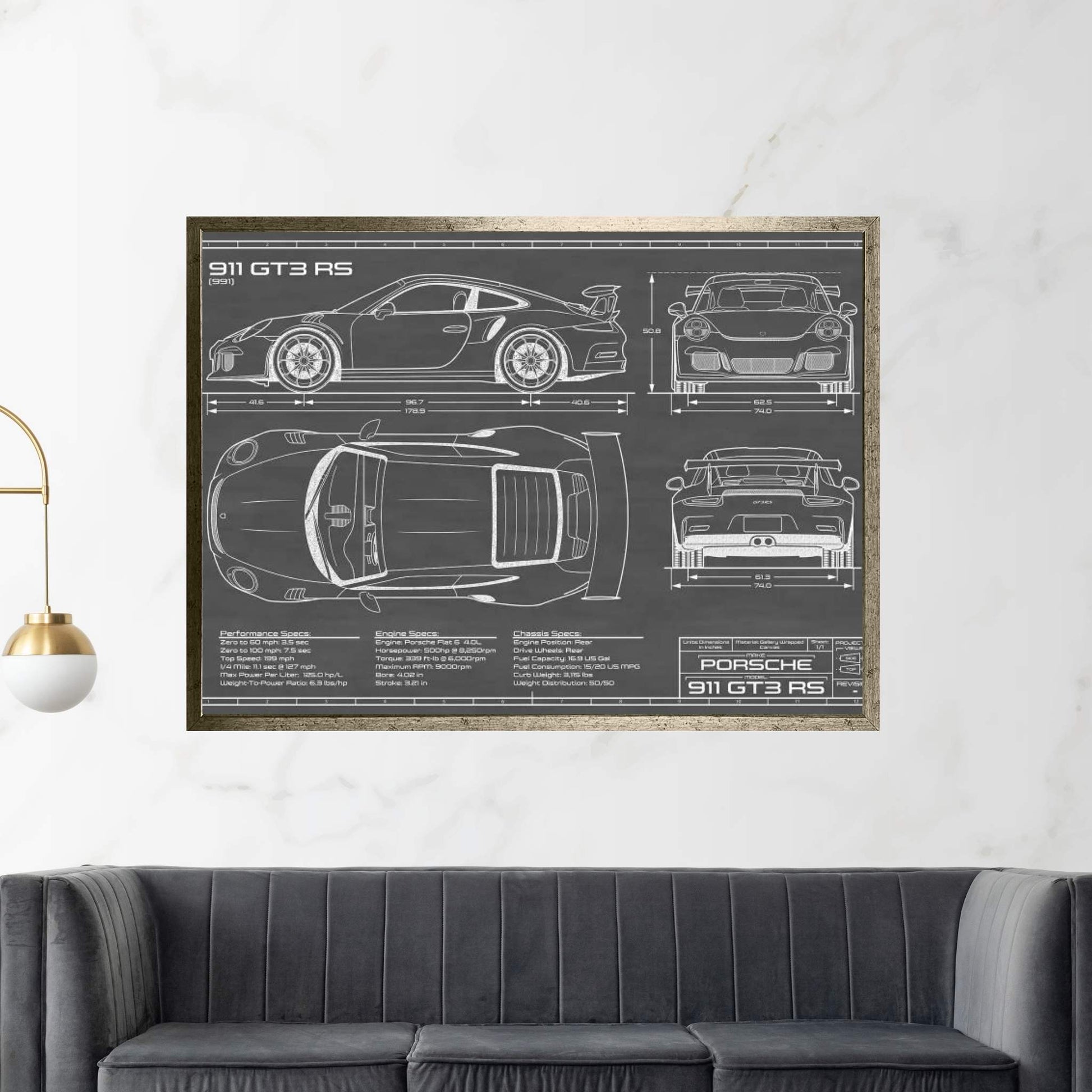 Porsche 911 GT3 RS (991) | Black Canvas Wall Art - Y Canvas