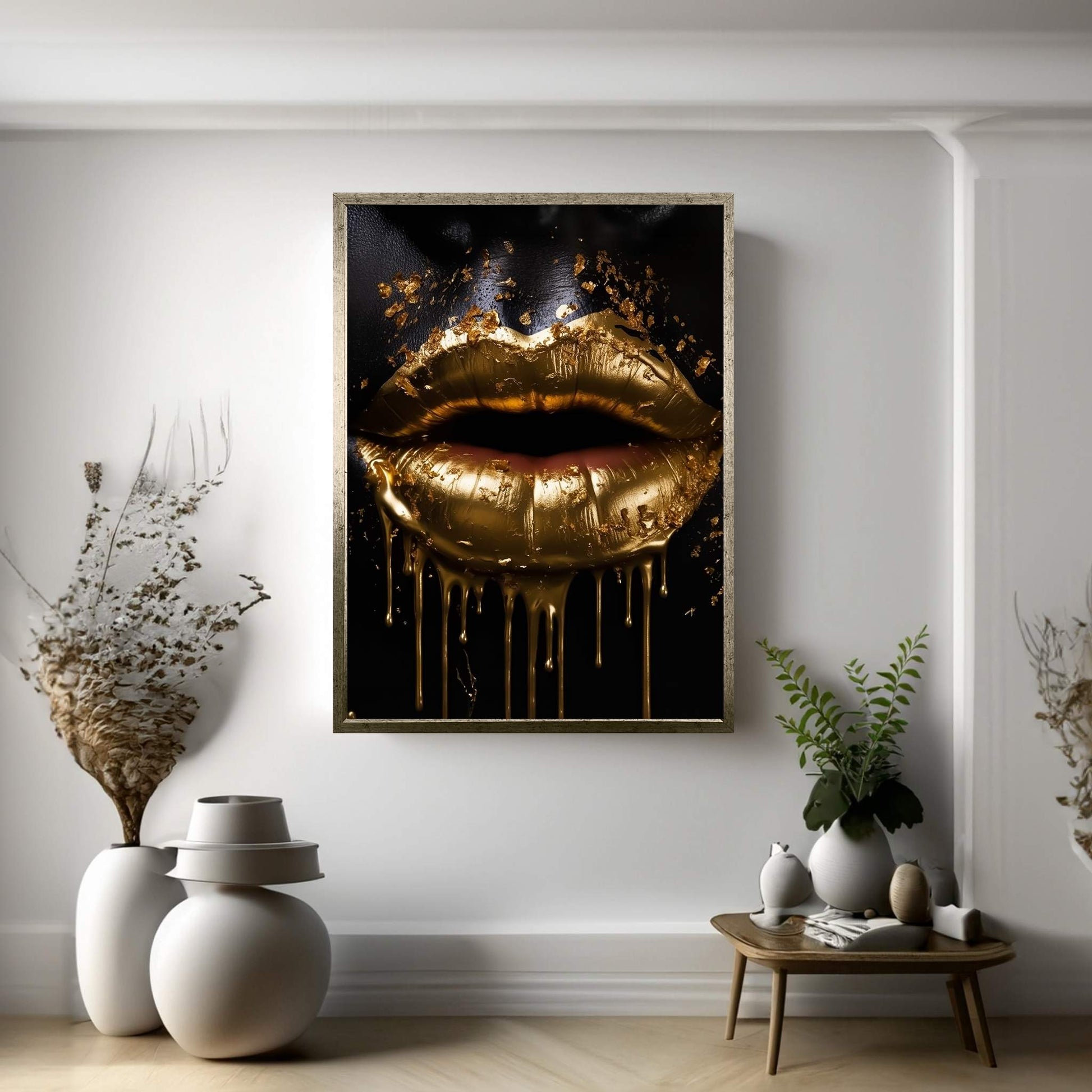 Gold Lips Woman Black Woman Gold Lips Canvas Wall Art - Y Canvas