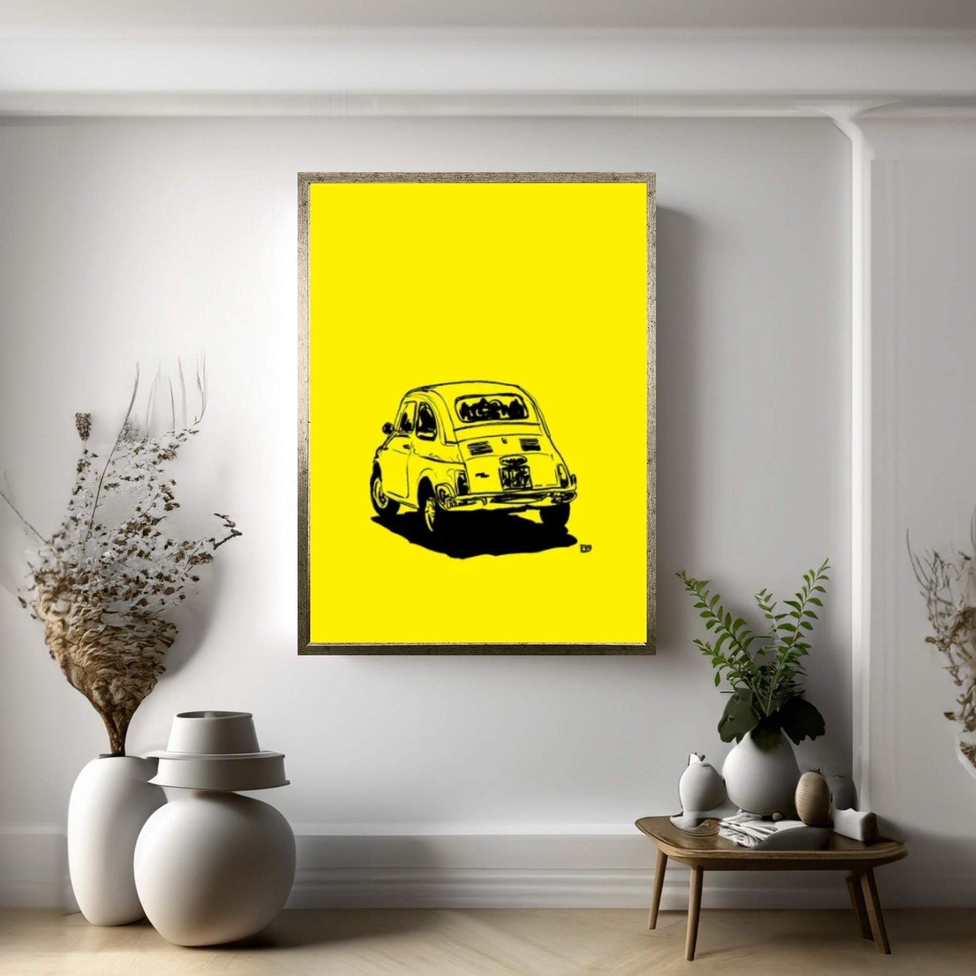 Fiat 500 In Yellow Canvas Wall Art - Y Canvas