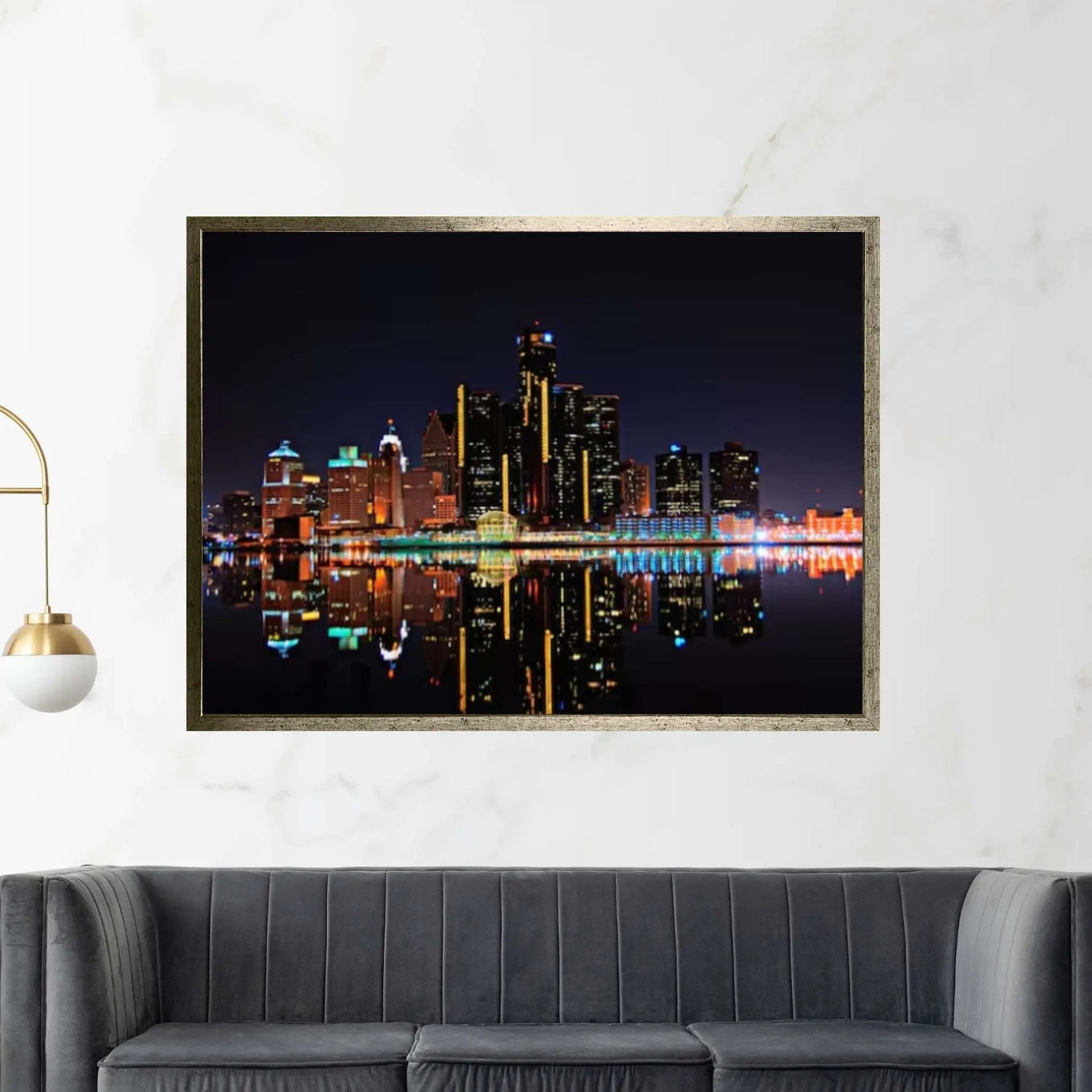 Detroit Skyline at Night Canvas Wall Art Design Poster Canvas Wall Art - Y Canvas