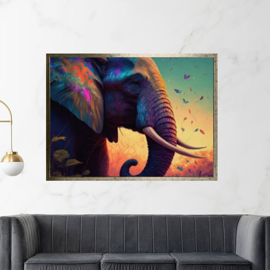 Abstract Animal Elephant Canvas Wall Art, Geometric Pop Art Portrait Illustration - Y Canvas