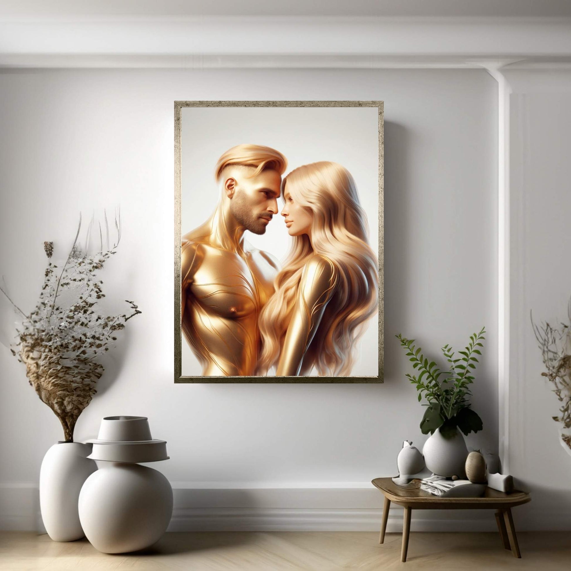 Metalic Gold Love Couple Canvas Wall Art - Y Canvas