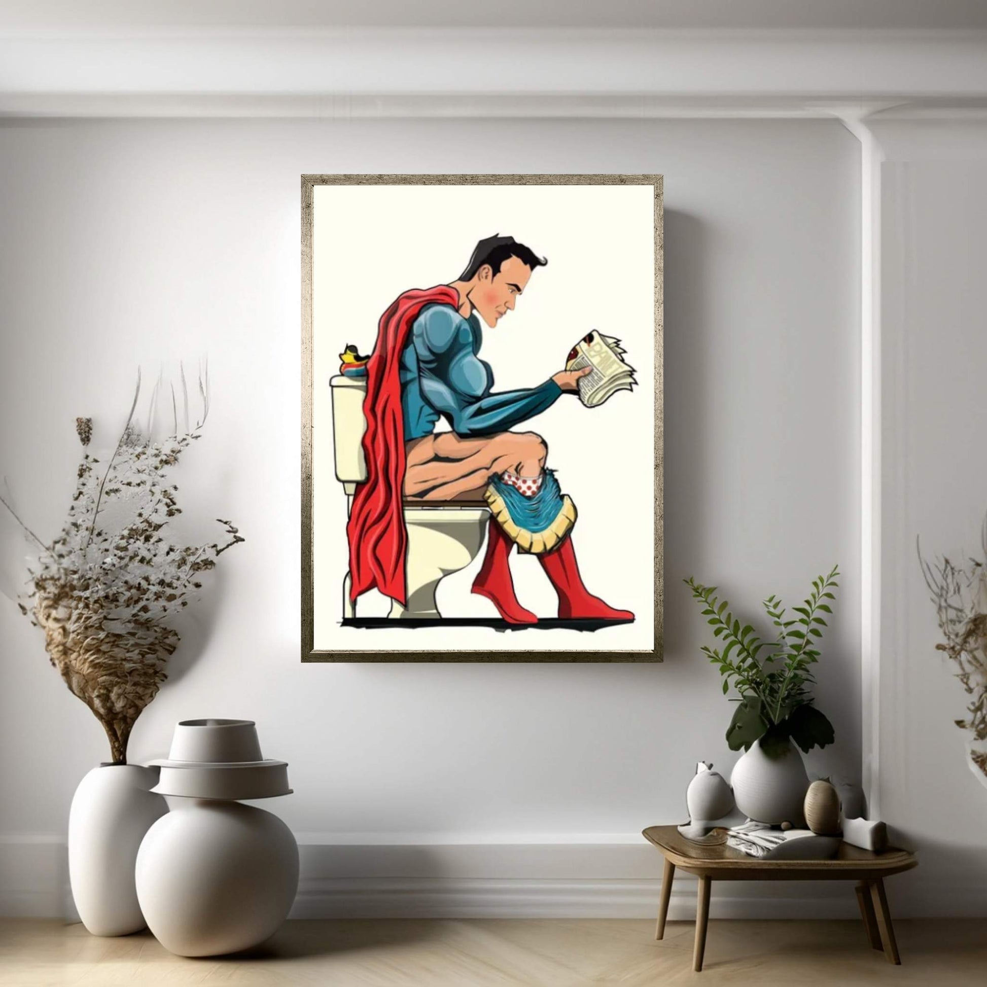 Superman On The Toilet Canvas Wall Art - Y Canvas