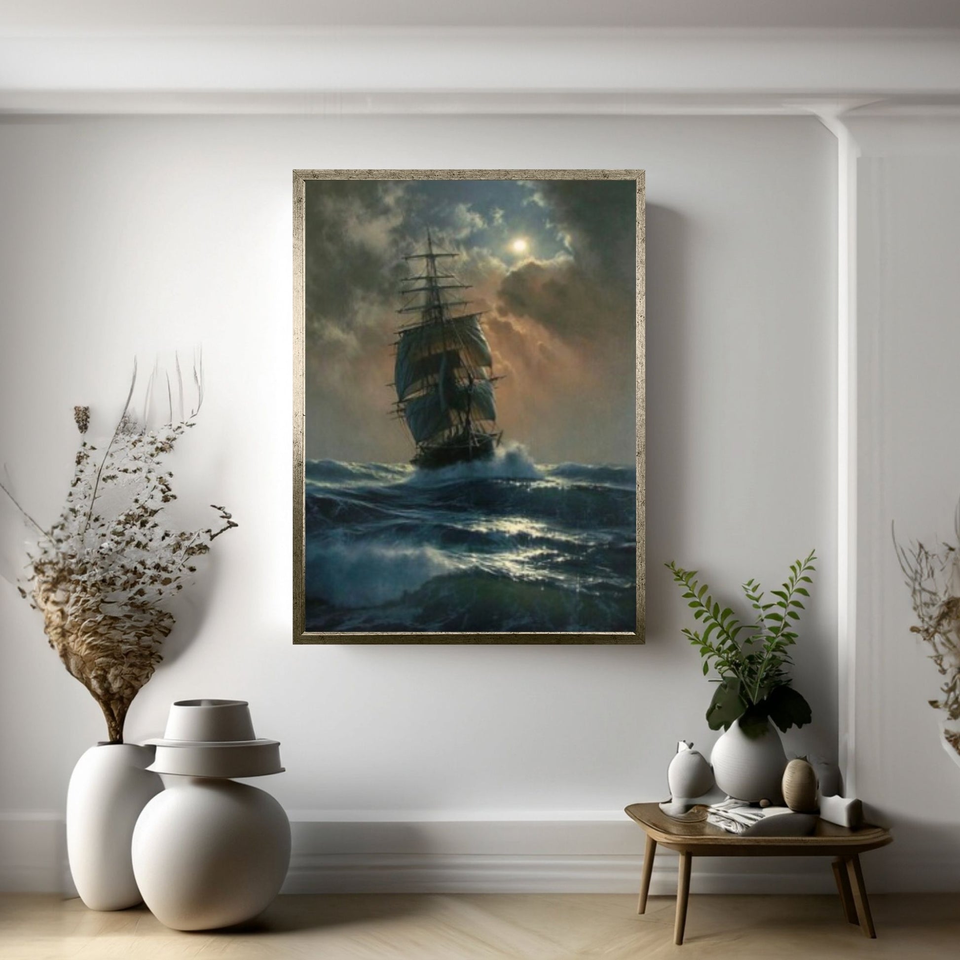 Large Dark Sea Pirates Ship Canvas Wall Art, Pirates Canvas Wall Print, Corsair on Sea Wall Hangings - Y Canvas