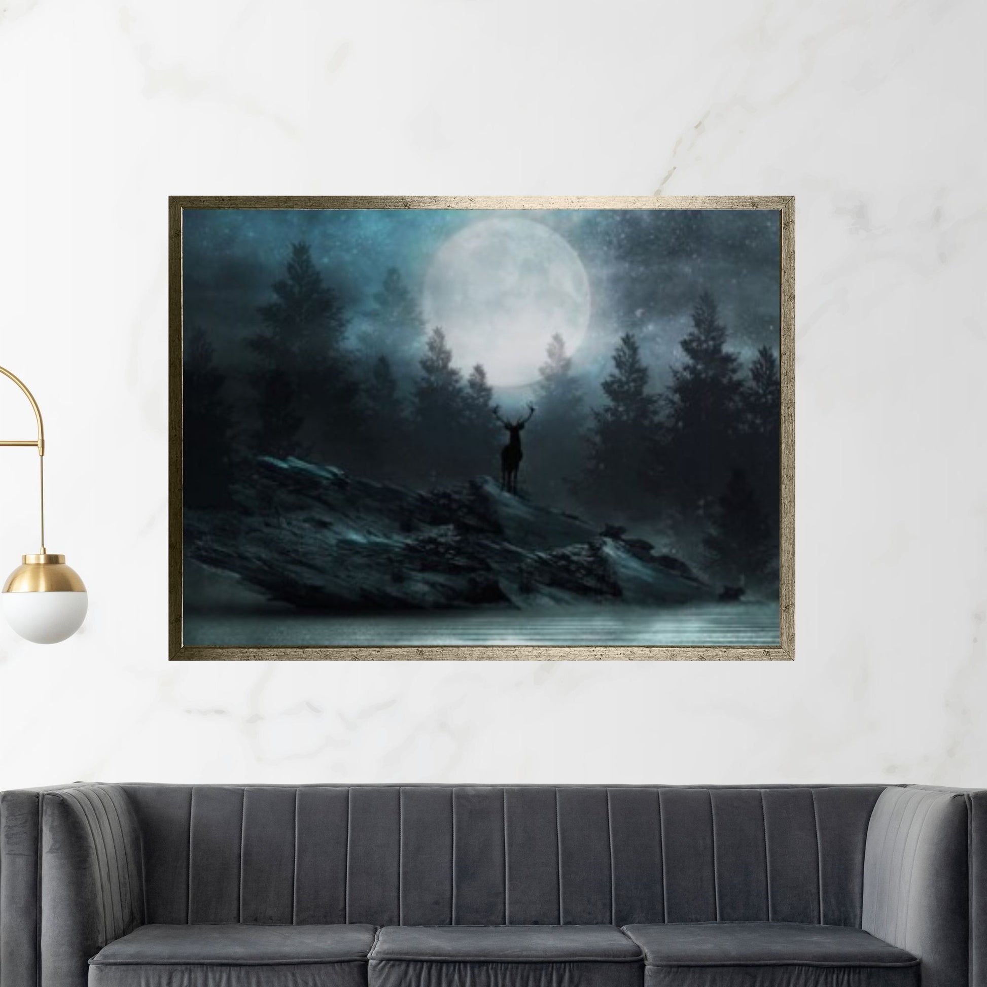 Sea At Night Vintage Canvas Wall Art Painting - Seascape Oil Canvas Painting - Sea Under Night Moonlight Art Print - Y Canvas