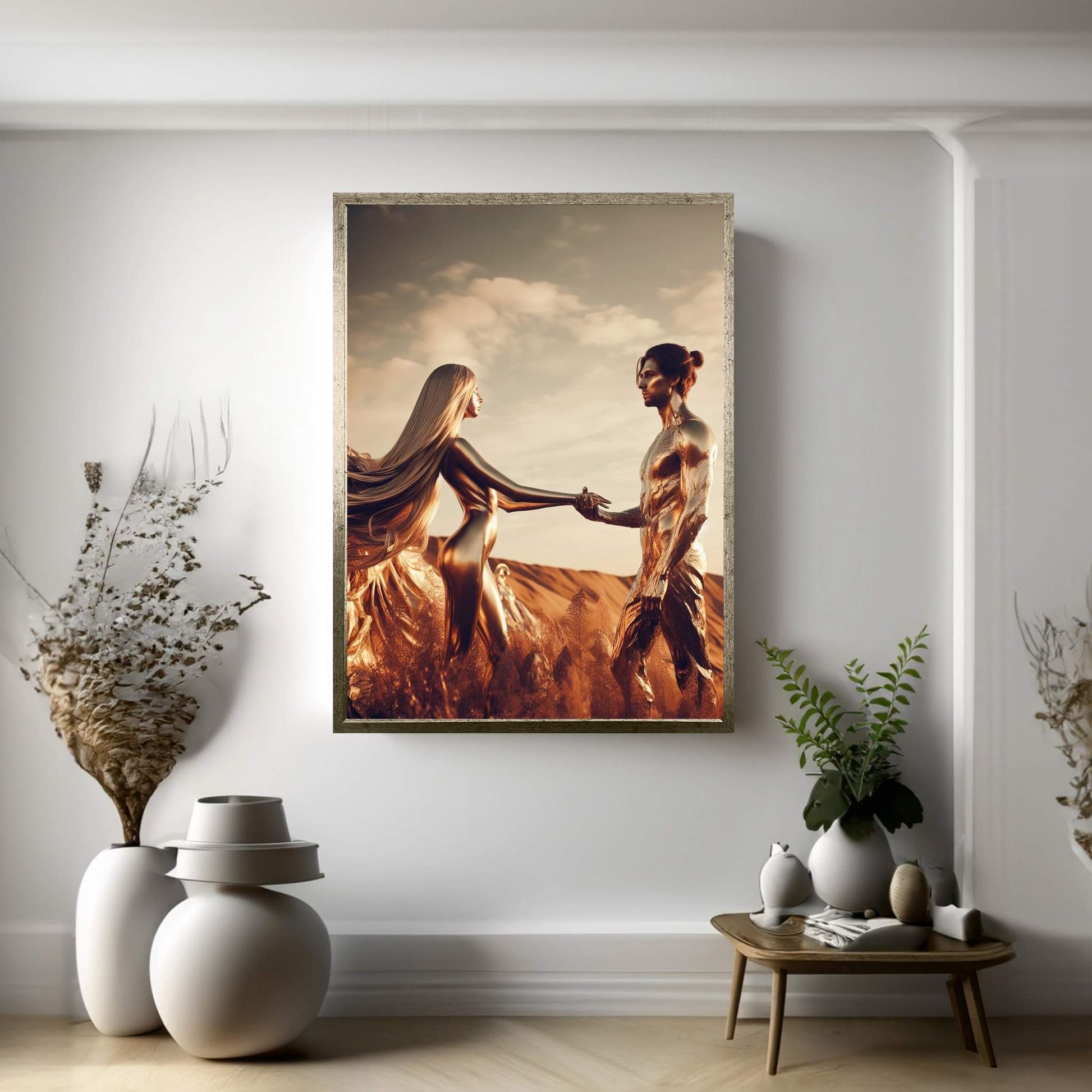 Metalic Love Man and Woman Canvas Wall Art - Y Canvas