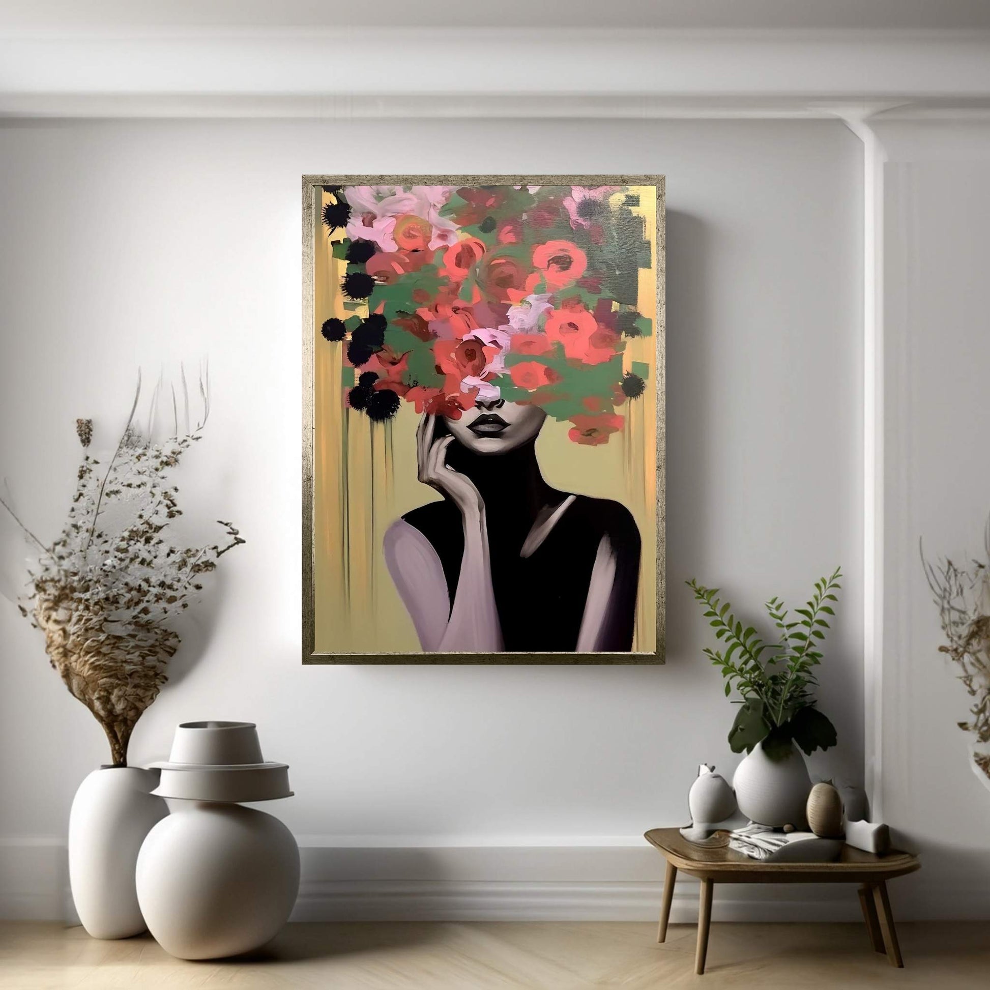 Woman Portrait Flower Head Canvas Wall Art - Y Canvas