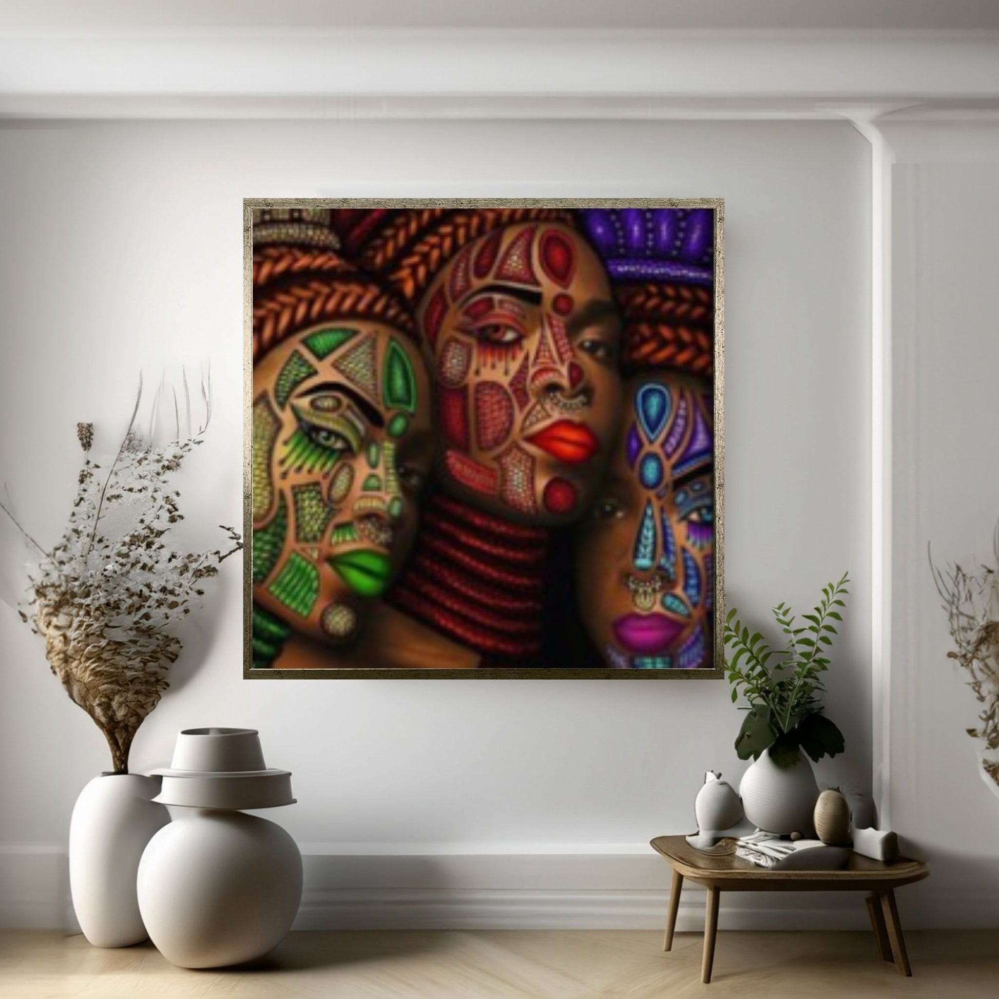 African Art Wall Decor, African Woman Makeup Wall Art, Abstract Canvas Art - Y Canvas