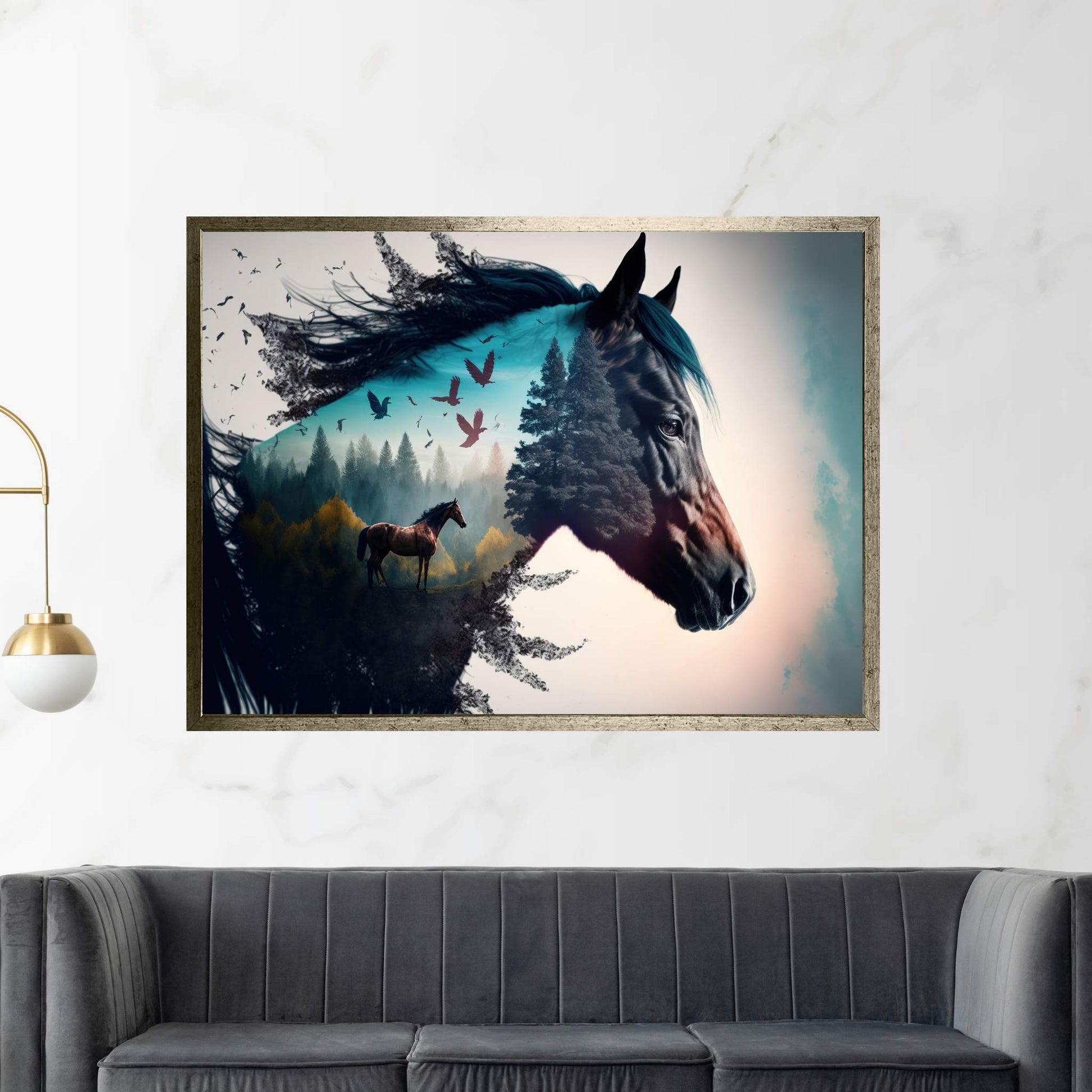 Modern Abstract Beautiful Black Horse Canvas Wall Art , Animal Wall Art - Y Canvas