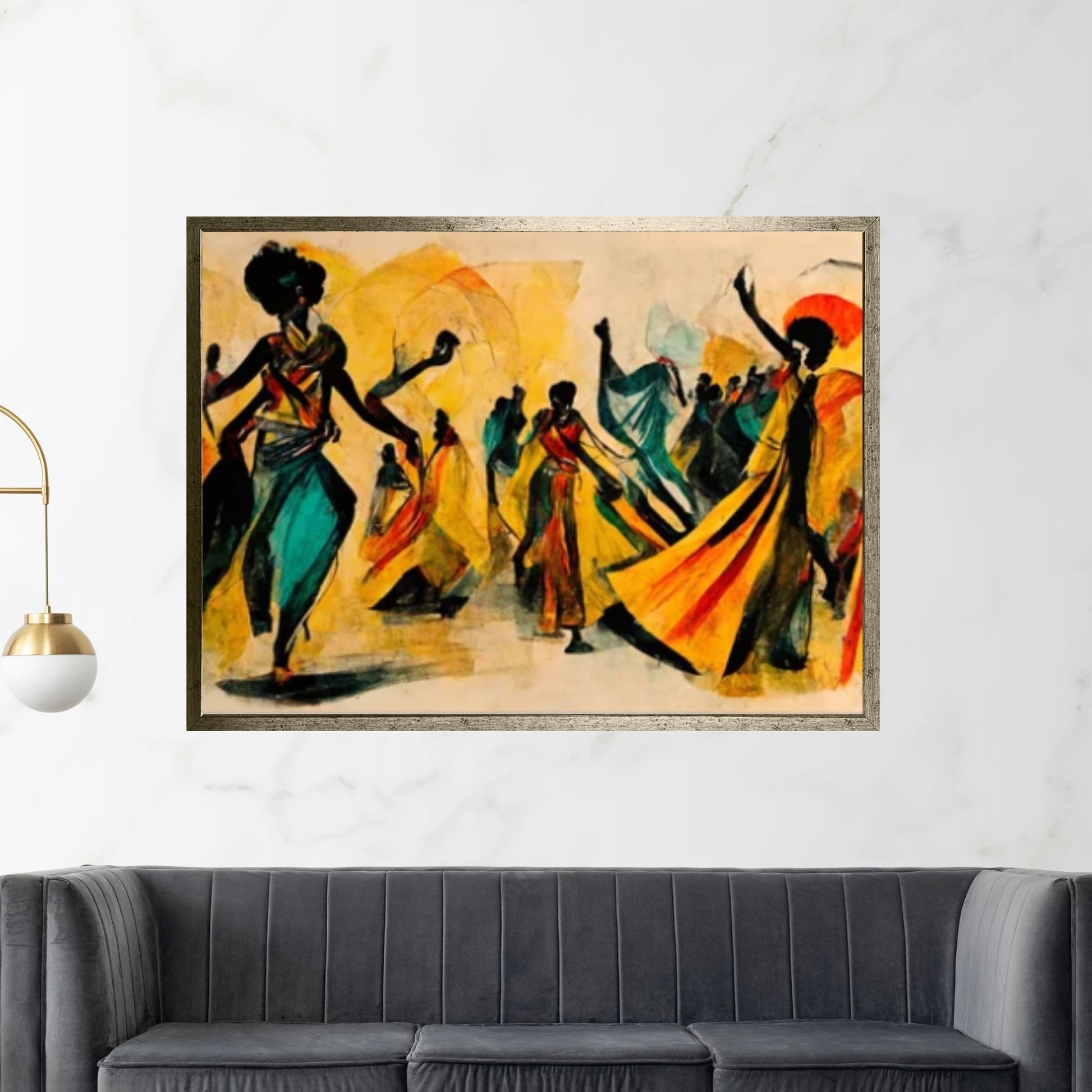 Modern African Canvas Wall Art - Colorful and Abstract Dancing People - Y Canvas