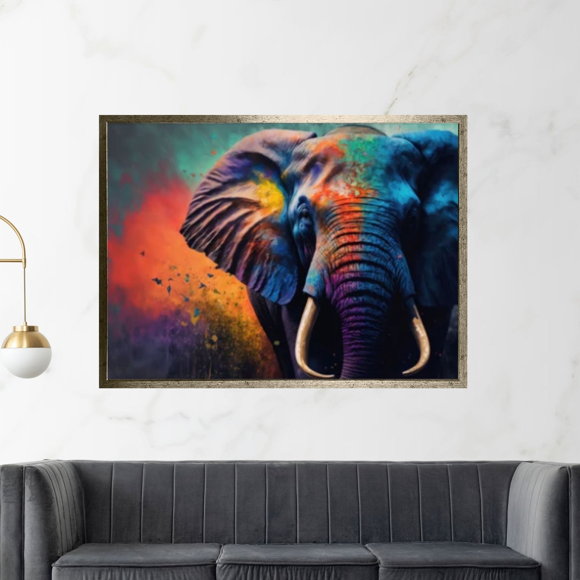 Abstract Animal Elephant Canvas Wall Art, Geometric Pop Art Portrait Illustration - Y Canvas