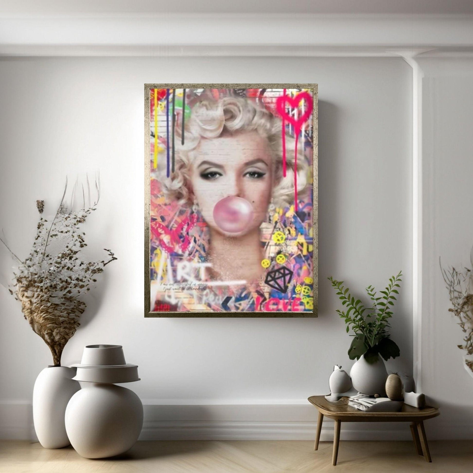 Marilyn Monroe Wall Art Canvas, Monroe Pink Bubble Gum Art Poster, Printed Picture Wall Art Decoration - Y Canvas