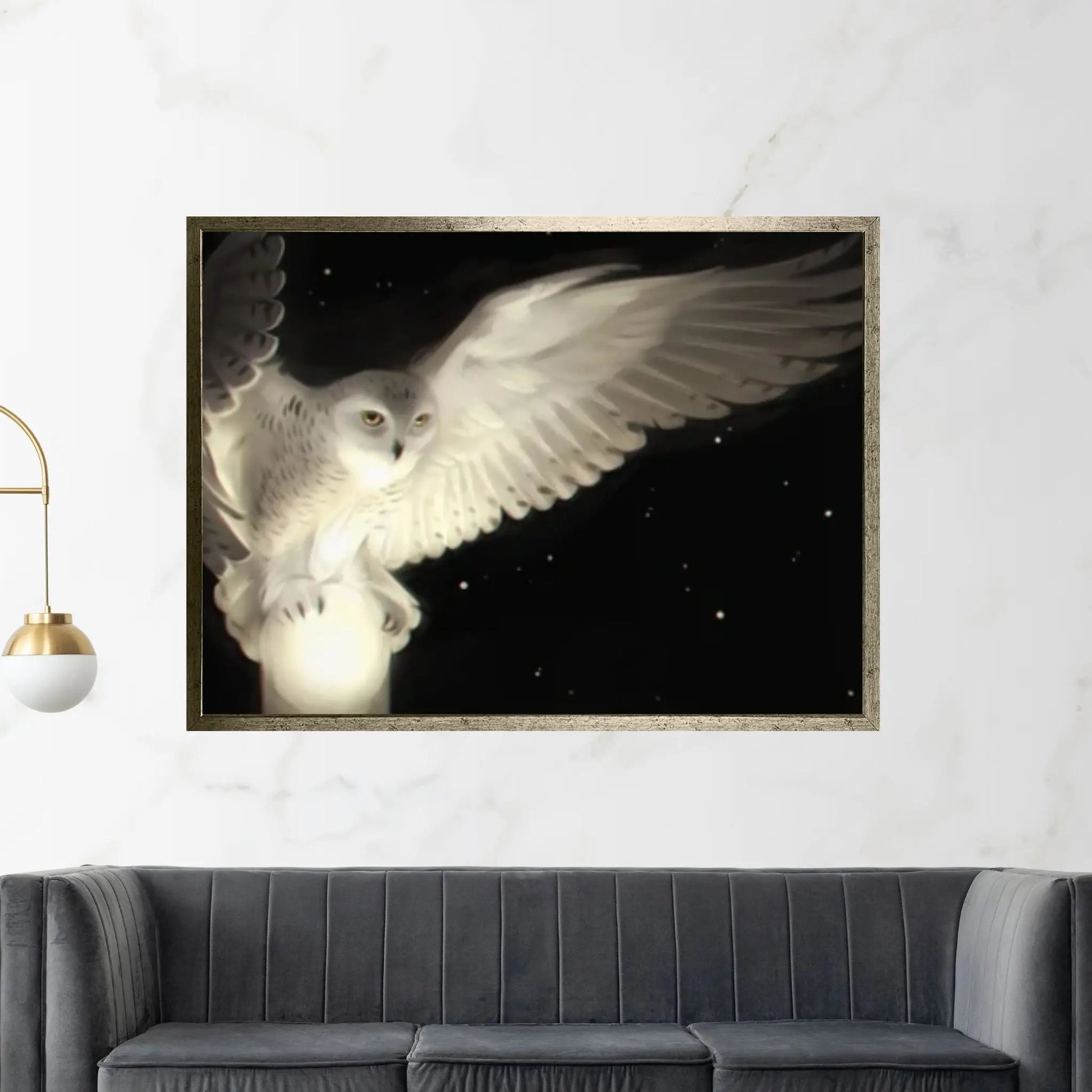 White Owl in Flight Canvas Wall Art - Y Canvas