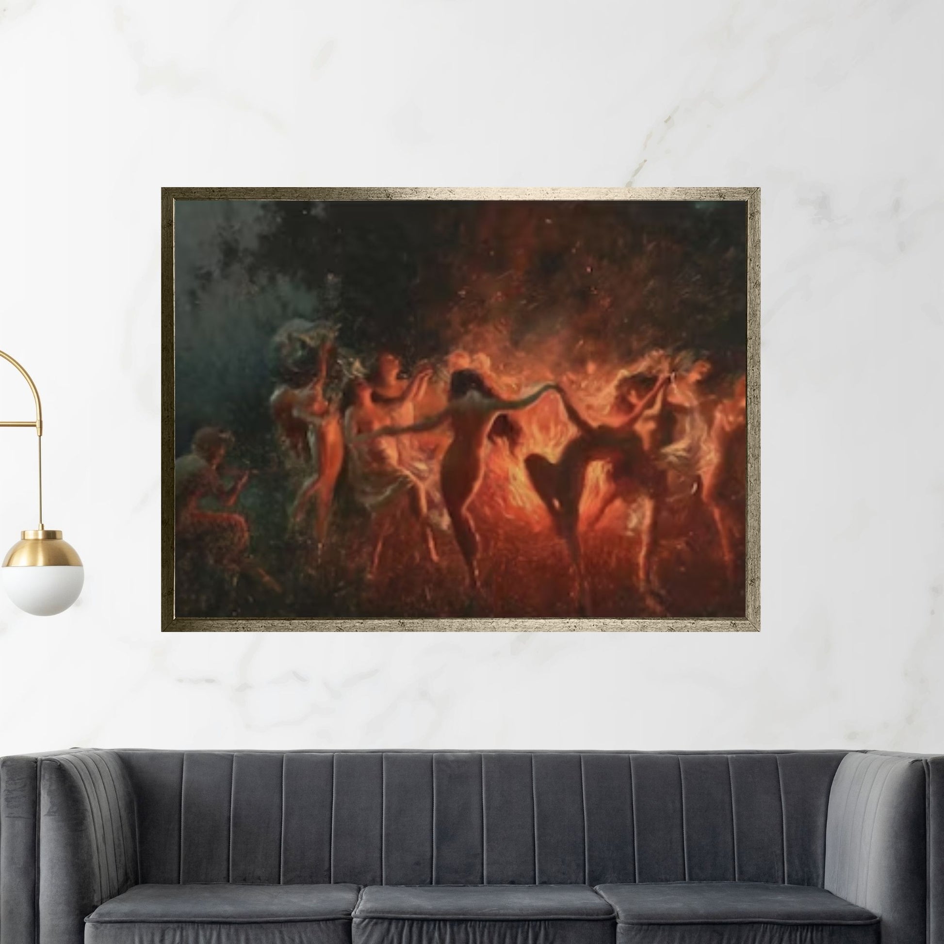 Joseph Tomanek /Large Size Painting, Witches Magic, Red Black, Fire Dance (1889) Print On Canvas - Y Canvas