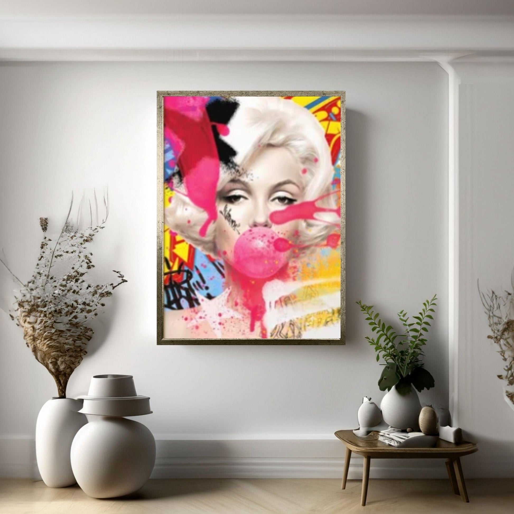 Marilyn Monroe Wall Art Canvas / Monroe Pink Bubble Gum Art Poster Wall Art - Y Canvas