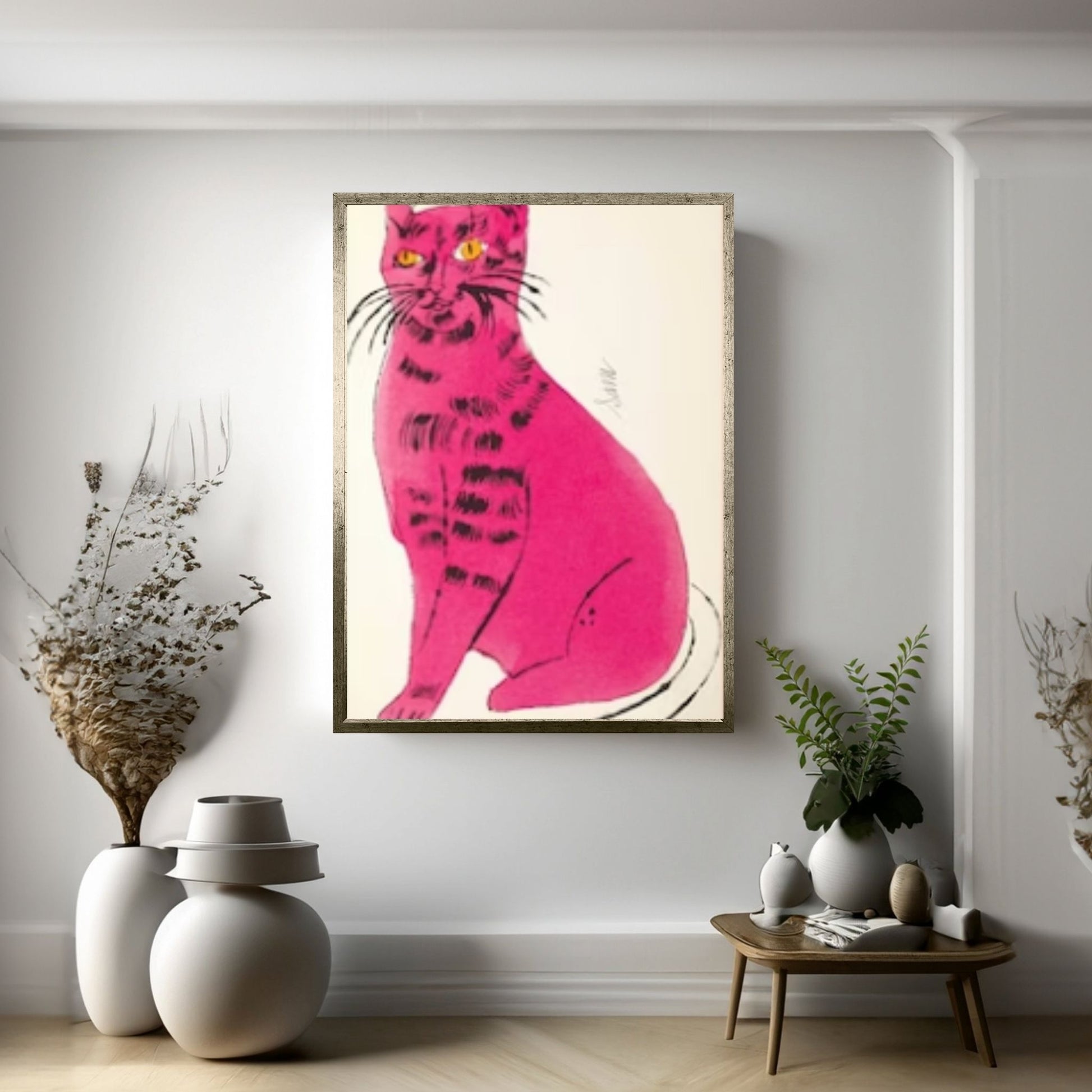 Andy Warhol Pink Cat Pop Art Canvas Wall Art, Cat Sam poster, Cat Print, Contemporary Art Print - Y Canvas