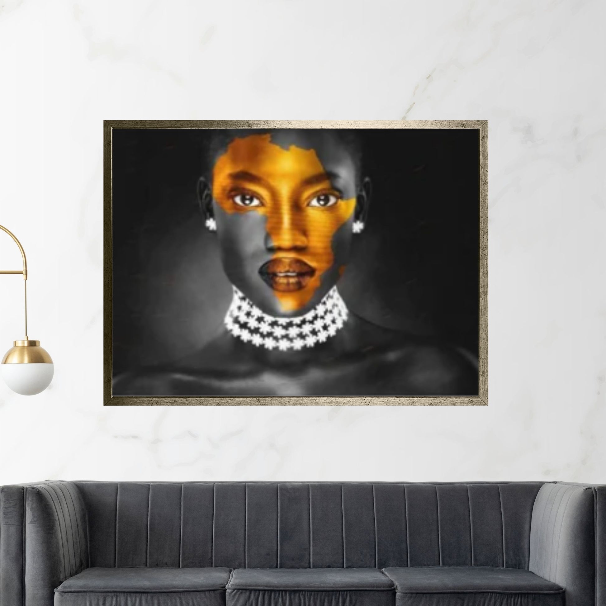 African Art Wall Decor, African Woman Makeup Wall Art, Abstract Canvas Art, Modern Gold Lips Wall Art - Y Canvas