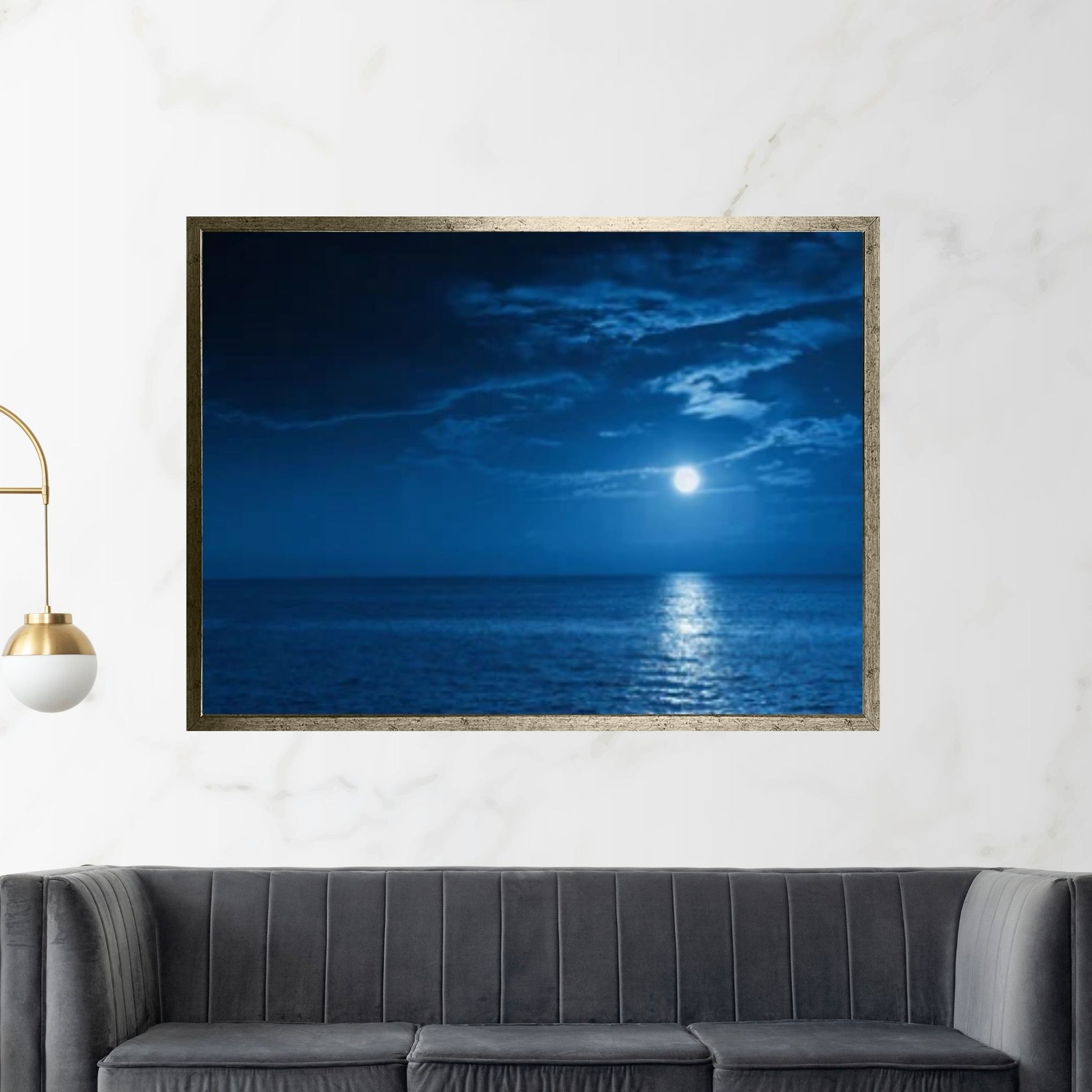 Sea At Night Vintage Canvas Wall Art Painting - Seascape Oil Canvas Painting - Sea Under Night Moonlight Art Print - Y Canvas