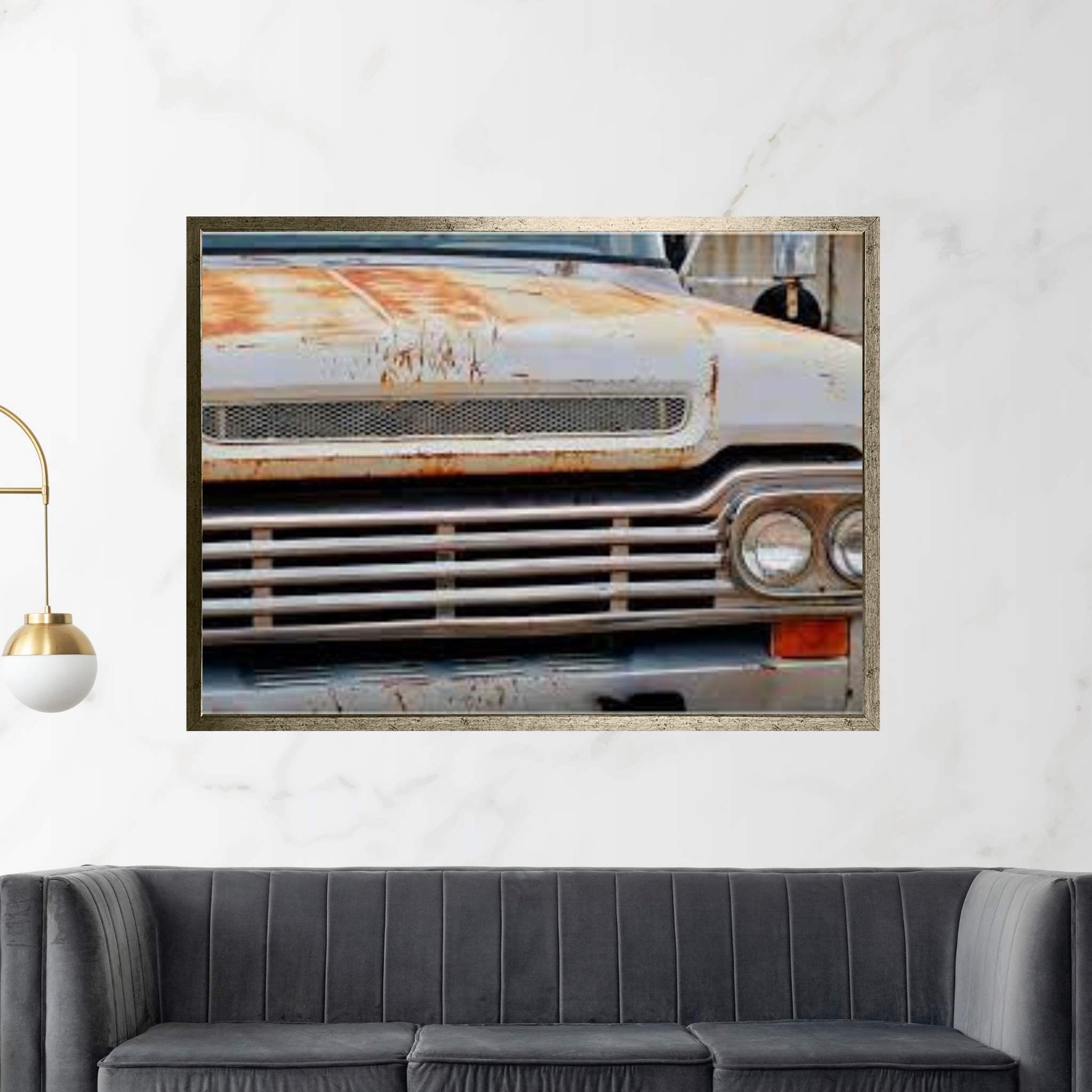 White Ford Grill Canvas Wall Art - Y Canvas