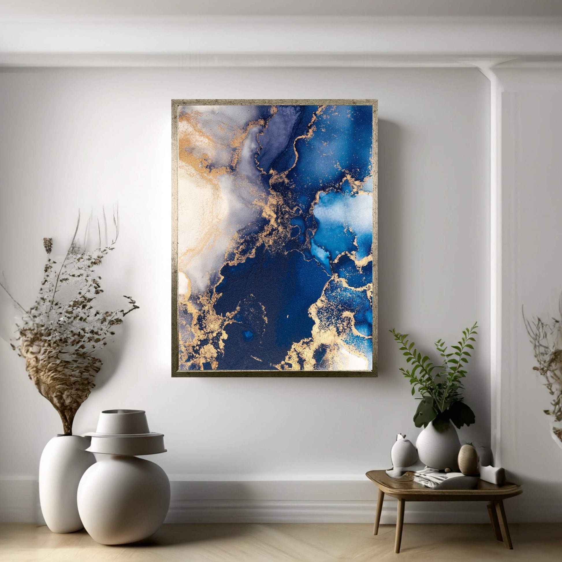 Abstract Blue White Gold Marble Canvas Wall Art Home Decor - Y Canvas