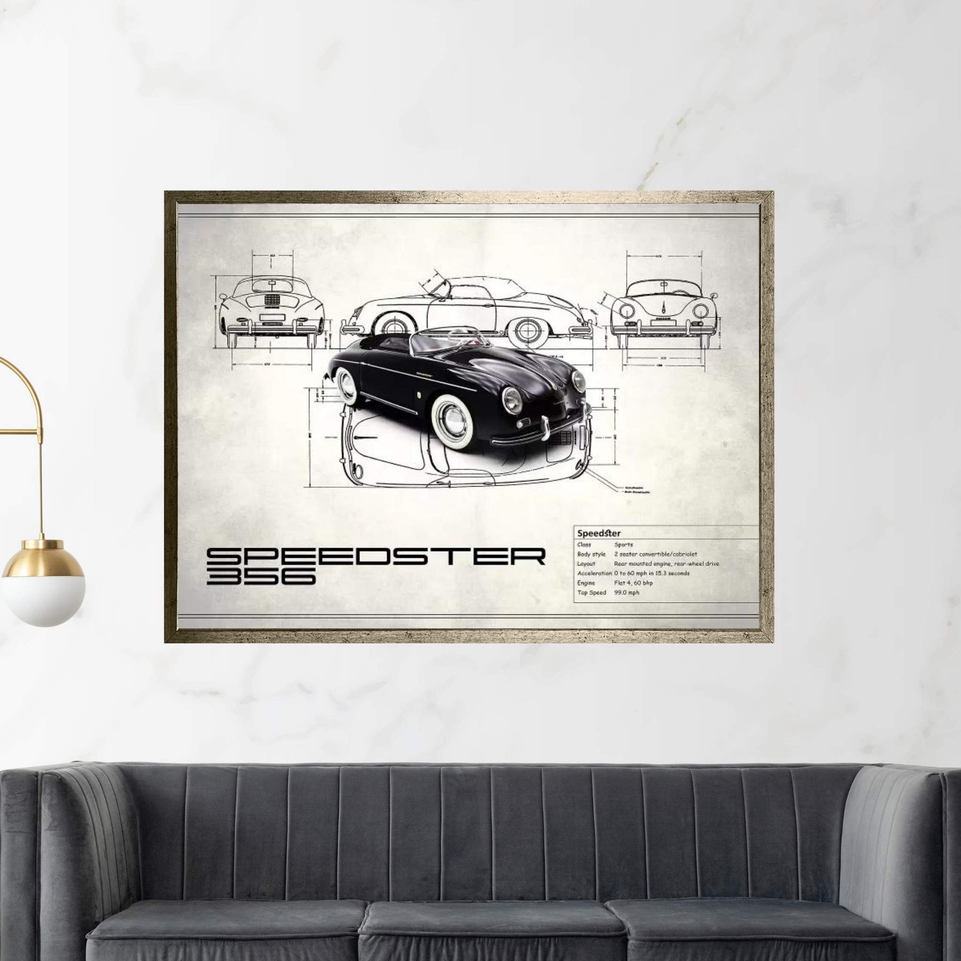 1959 Porsche 356 Speedster (Vintage Silver) Canvas Wall Art - Y Canvas